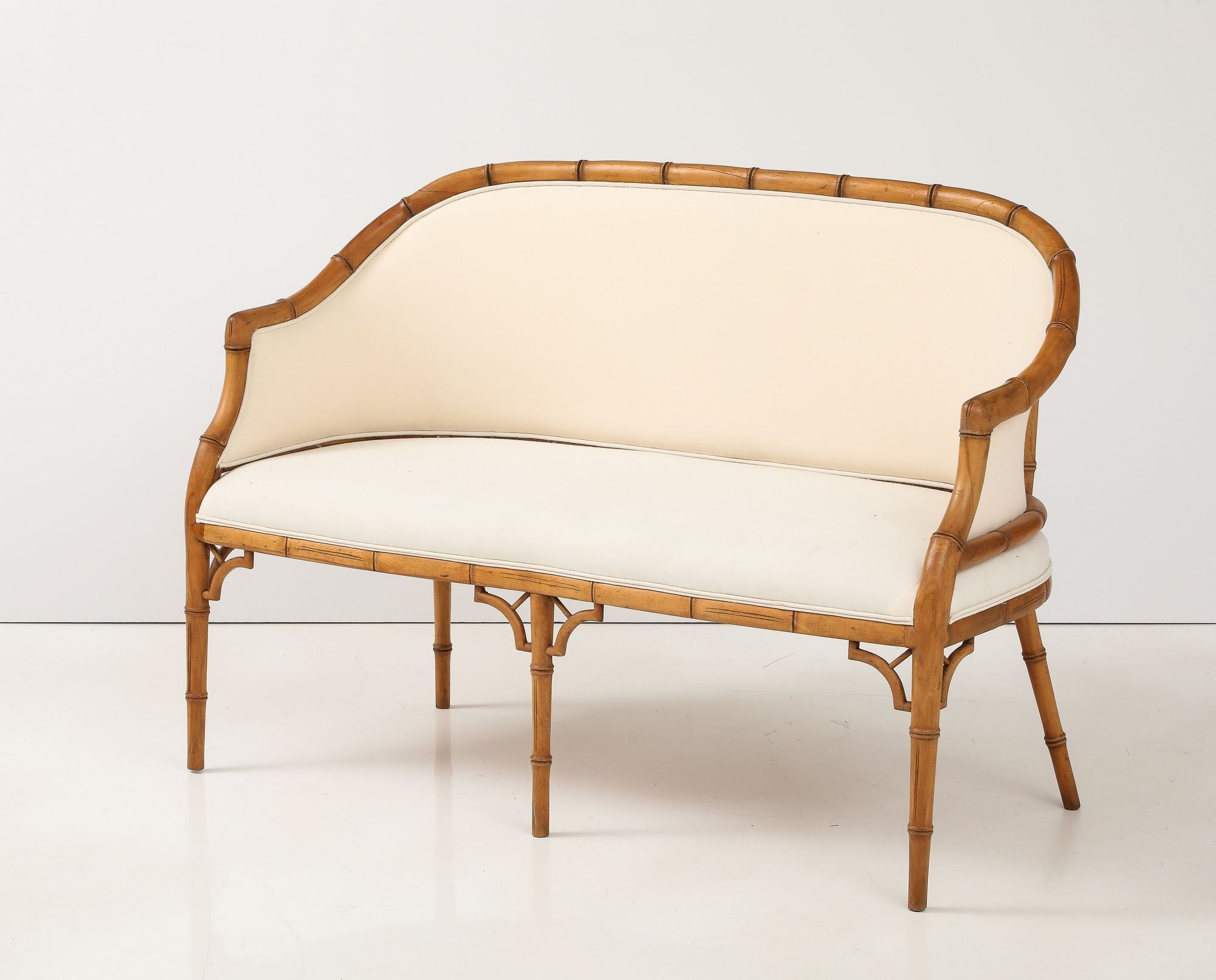 Faux Bamboo Carved Wood Settee, France Mid 20th C.