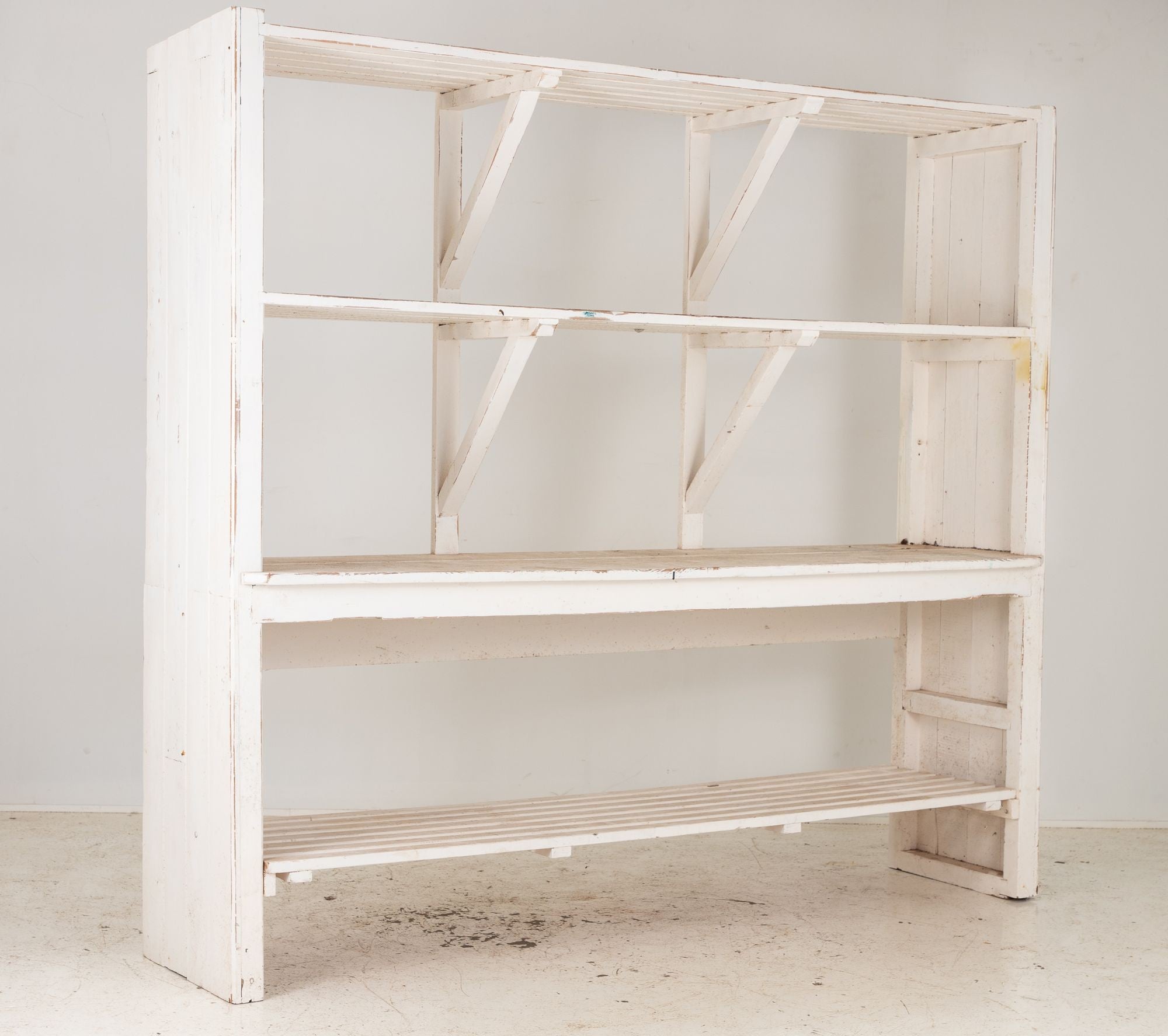 Large White Painted Wood Florist&#39;s Shelf, English mid 20th C.