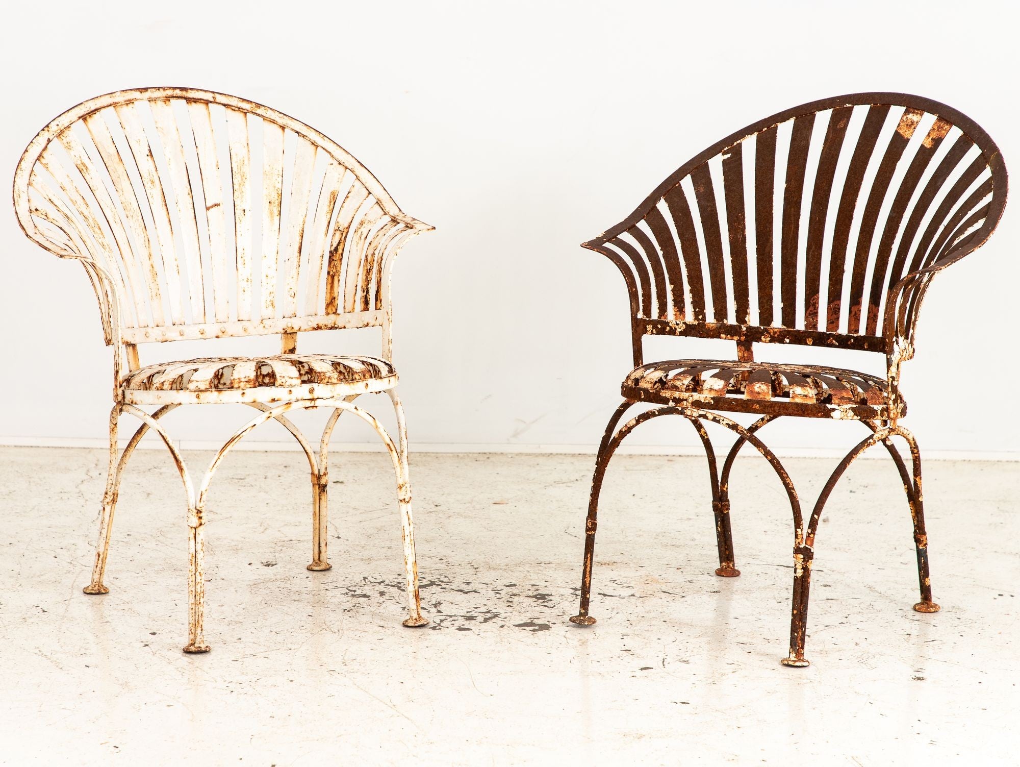Francois Carre Style Fan-back Metal Garden Chairs, France Mid 20th C.