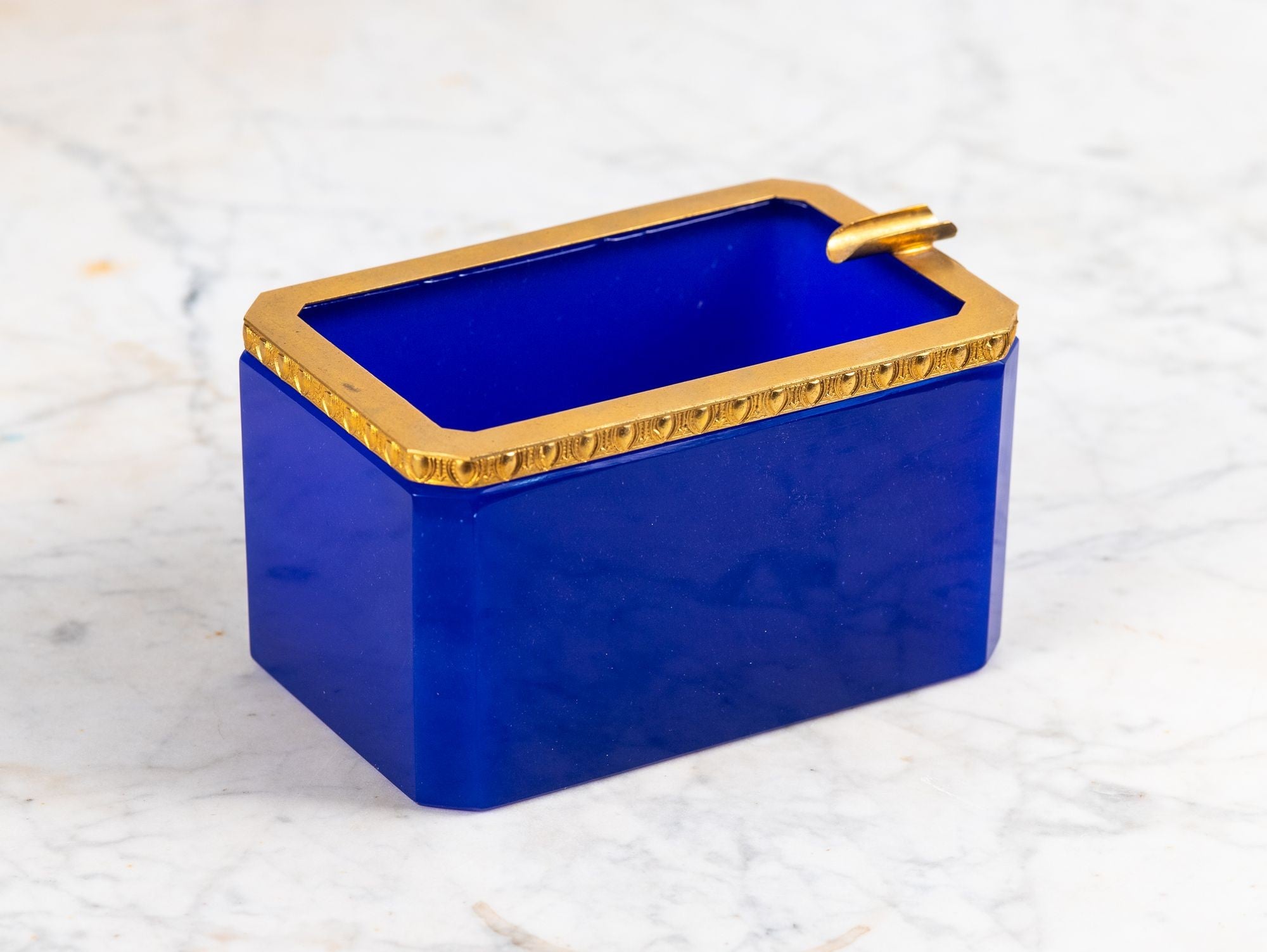 Large Art Deco Lapis Lazuli Opaline Ashtray with Brass Mounts, France
