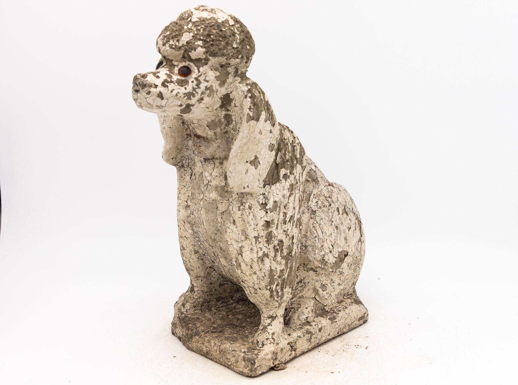 White Painted Reconstituted Stone Dog Poodle Garden Ornament, France 20th Century