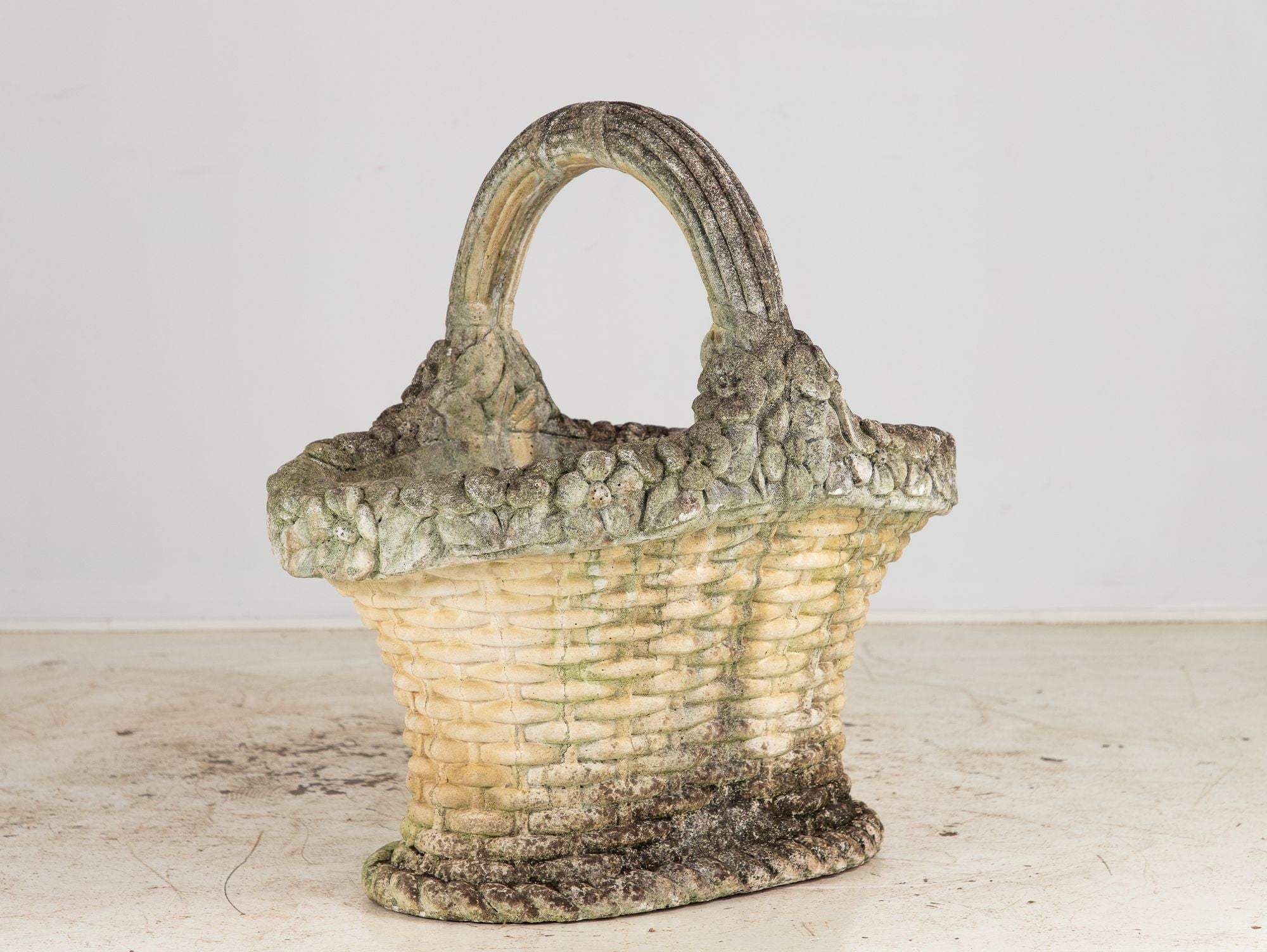 Oversized Basketweave Planter with Handle, Concrete, English 20th Century