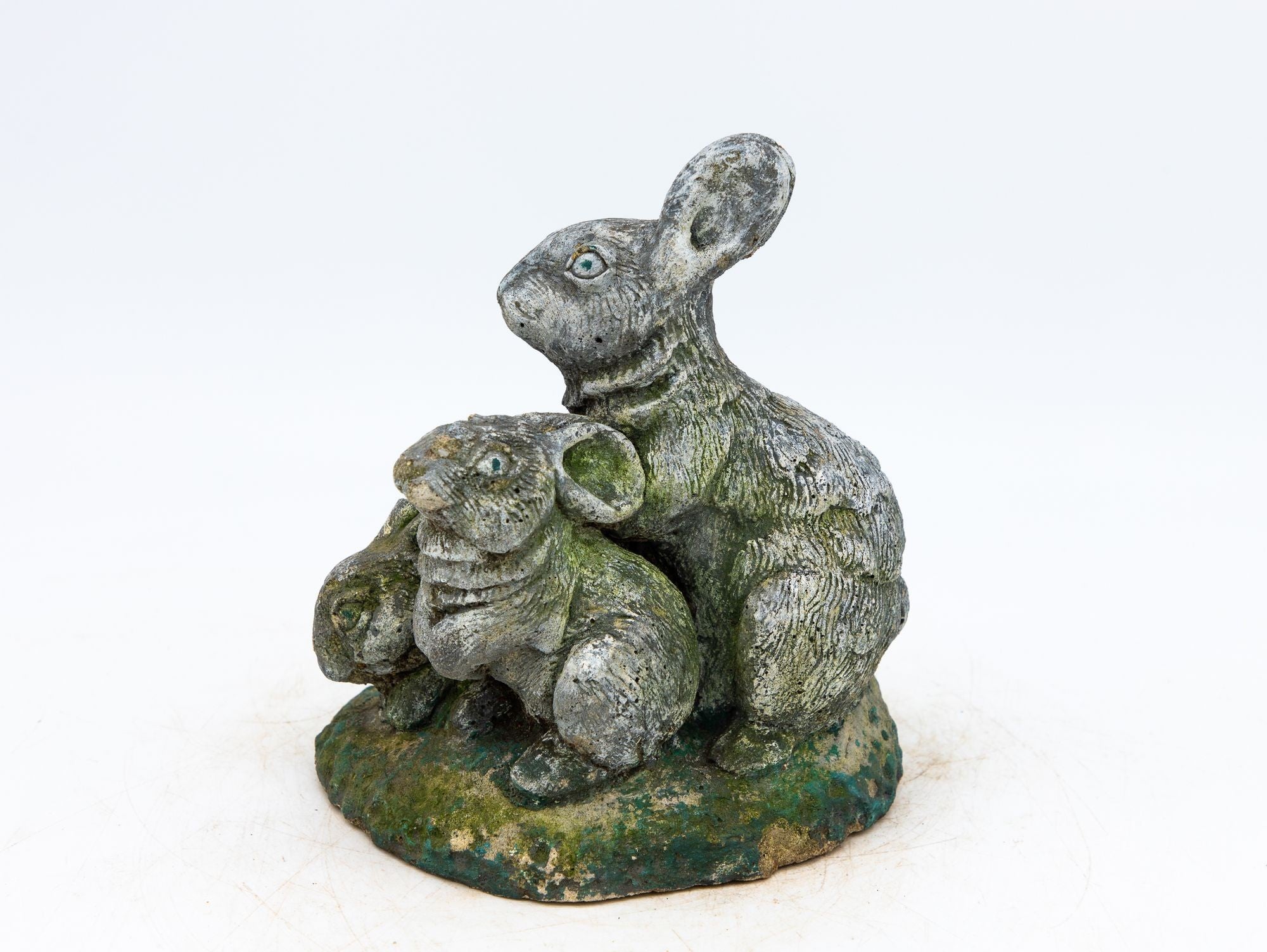Reconstituted Stone Rabbit and Bunnies Family Garden Ornament, French 20th Century
