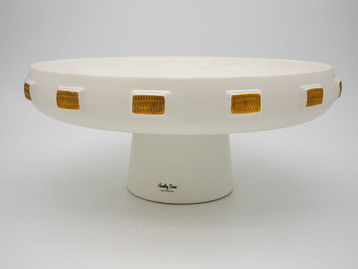 White &amp; Gold Toggle Footed Serving Bowl or Platter, Handley Drive, Portugal 2016