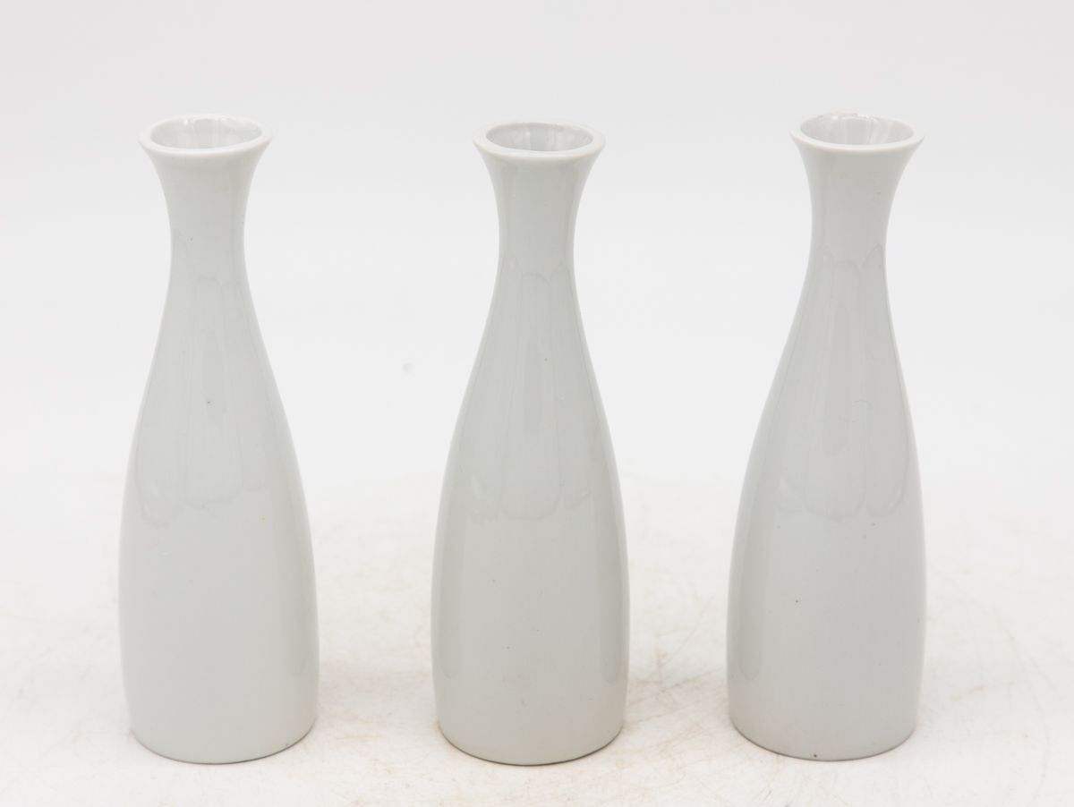 Collection of Three White Single Bud Vases, French Early 21st C.