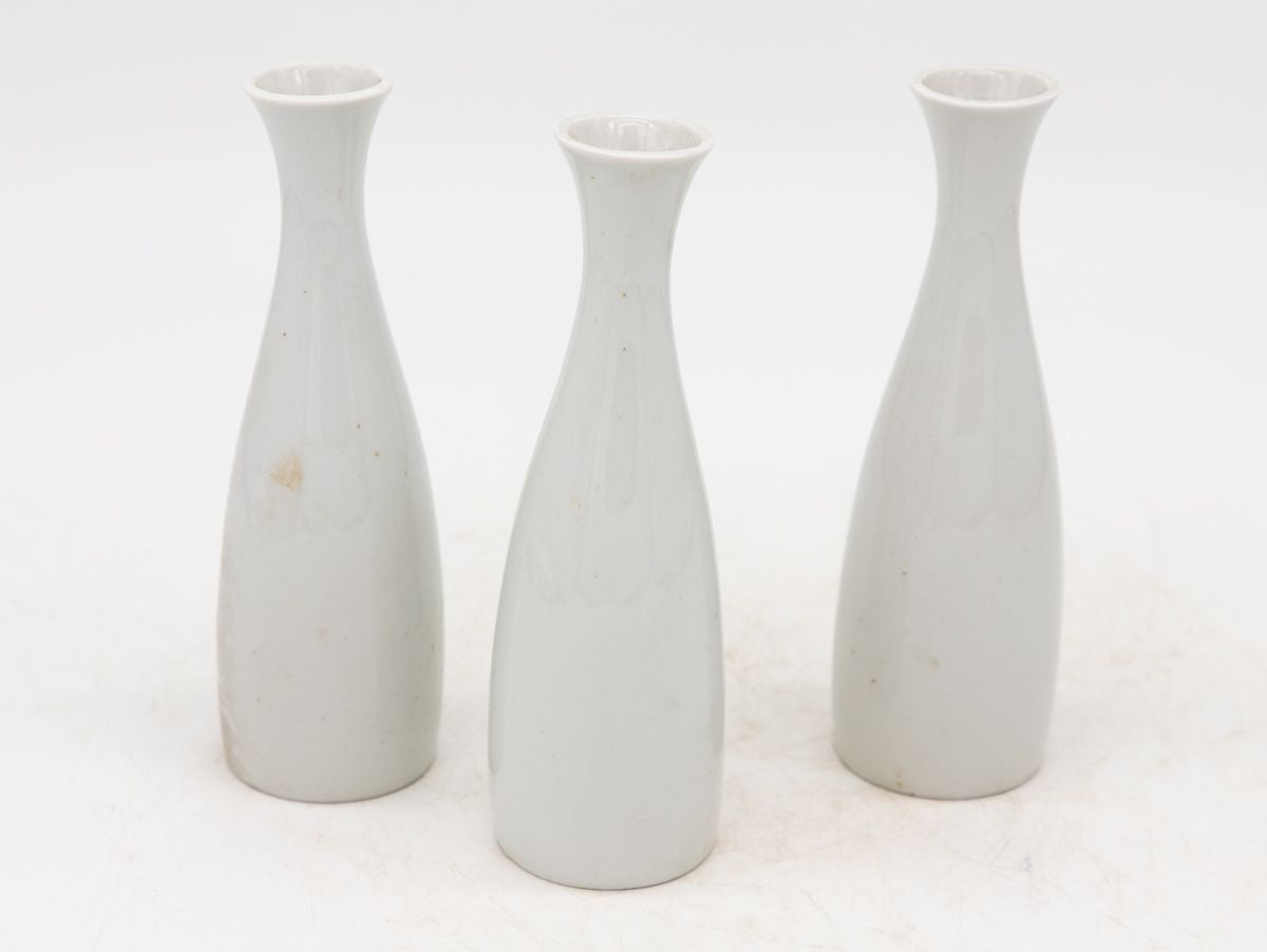Collection of Three White Single Bud Vases, French Early 21st C.
