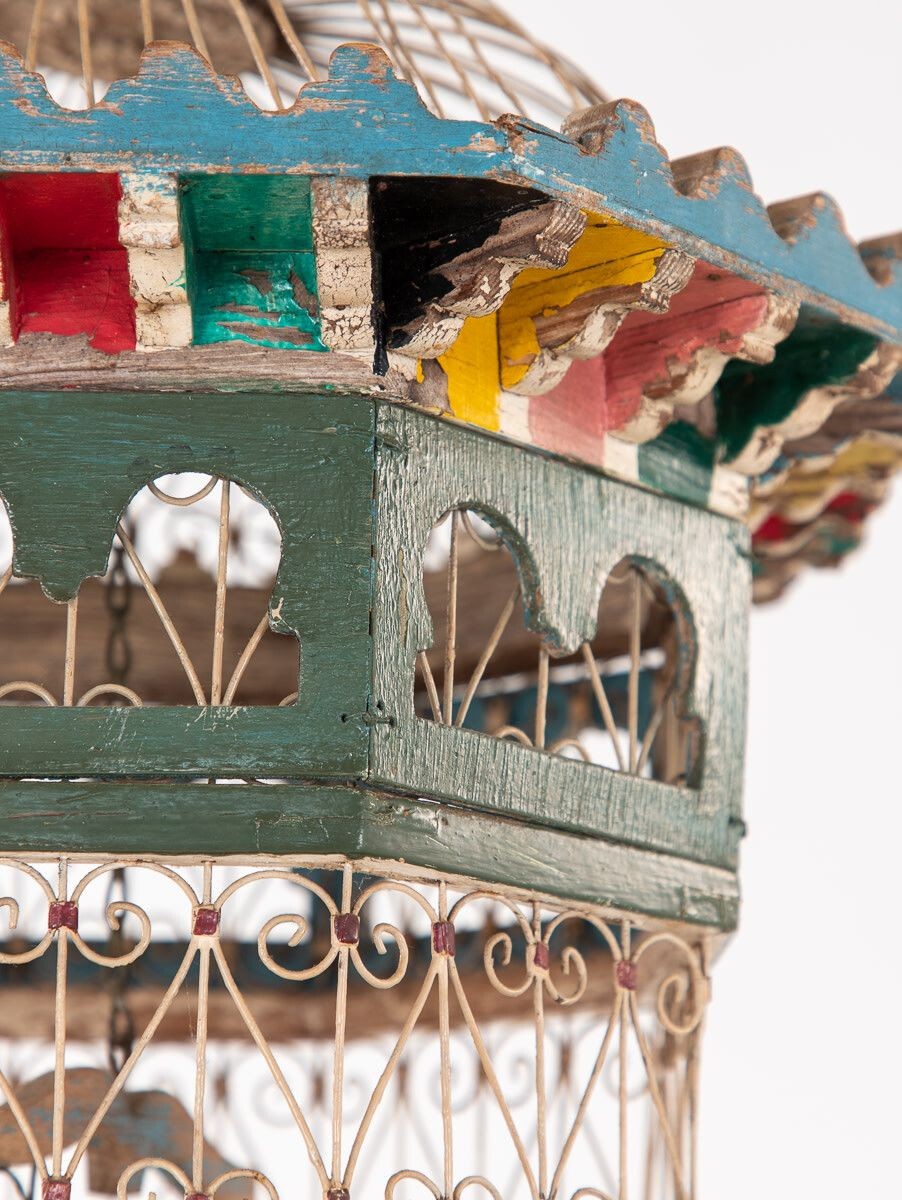 Polychrome Wire Birdcage, French 20th-Century