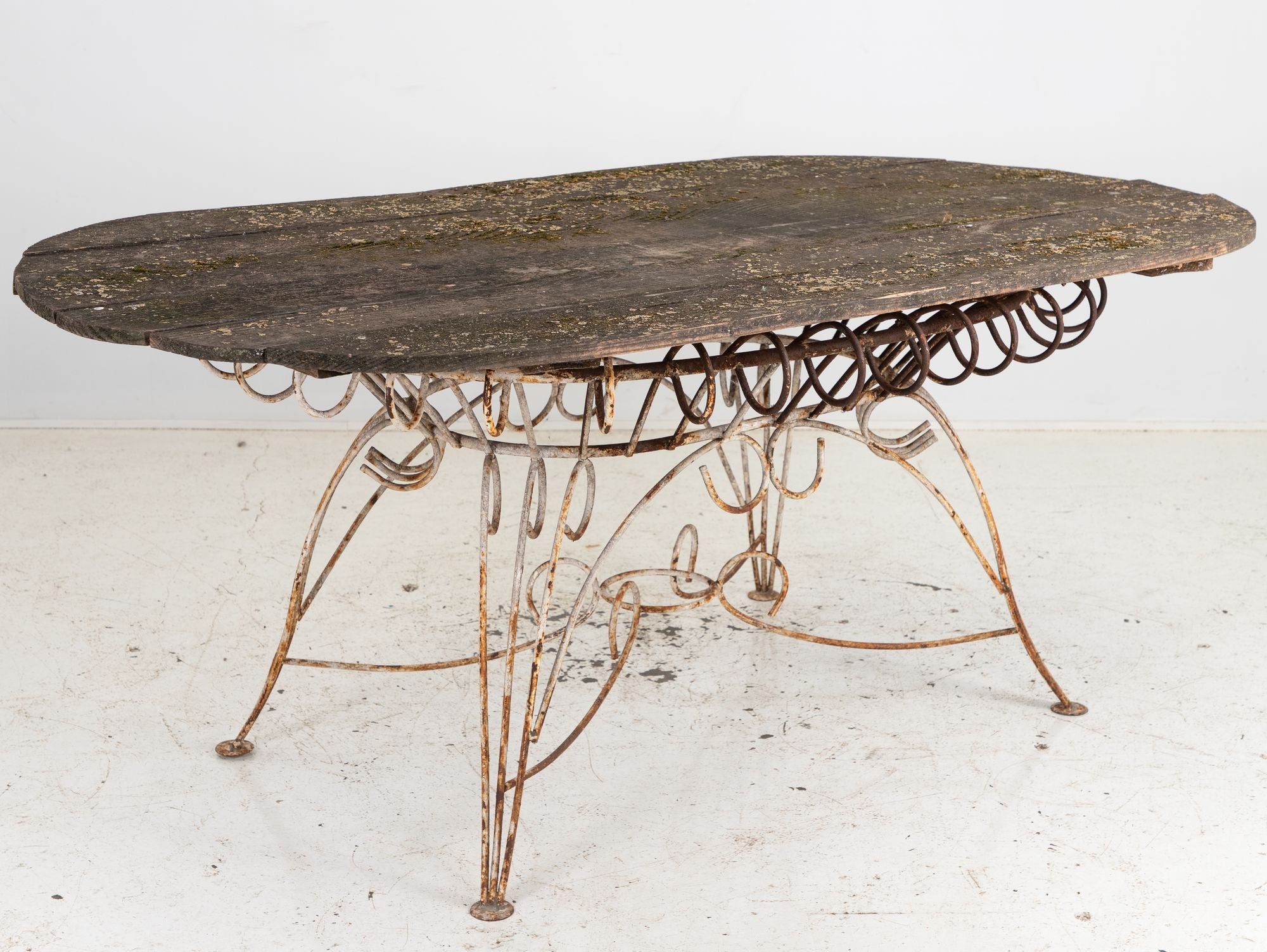White Iron and Wood Topped Garden Dining Table, France 1930s