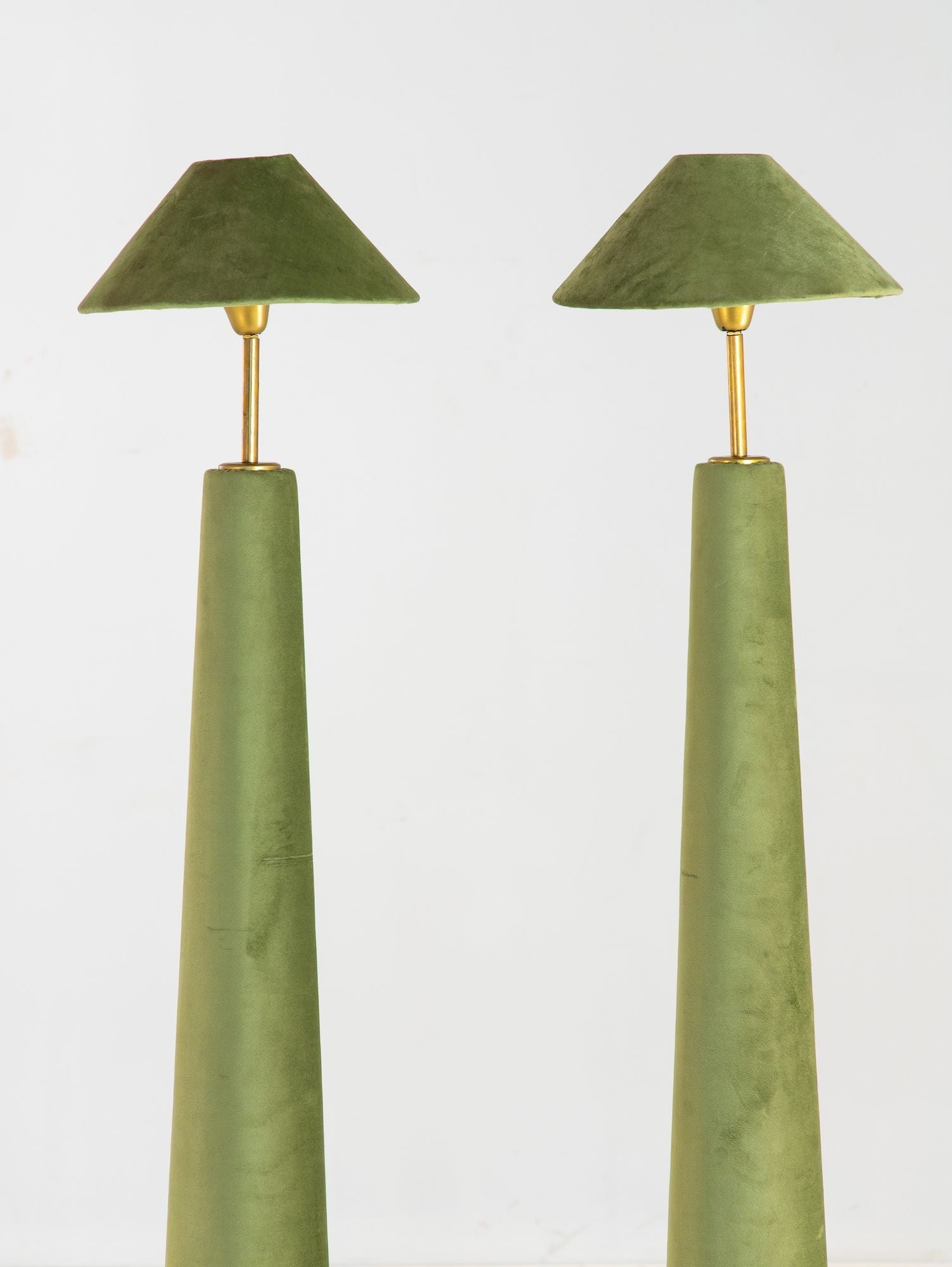 Pair of Moss Green Velvet Floor Lamps, French Late 20th C.