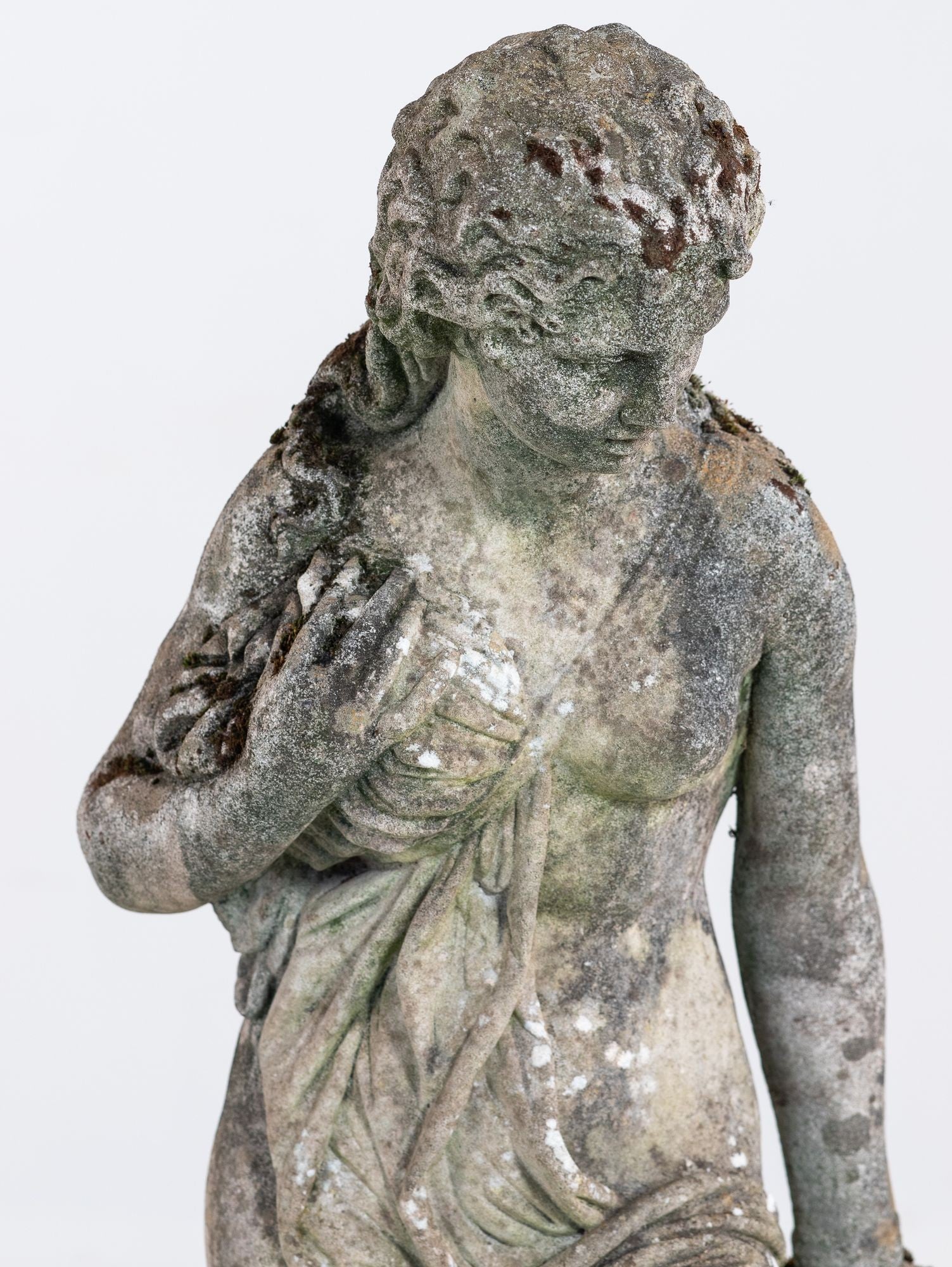 Composite Stone Weathered Garden Statue of Maiden or Goddess, England Mid 20th C.