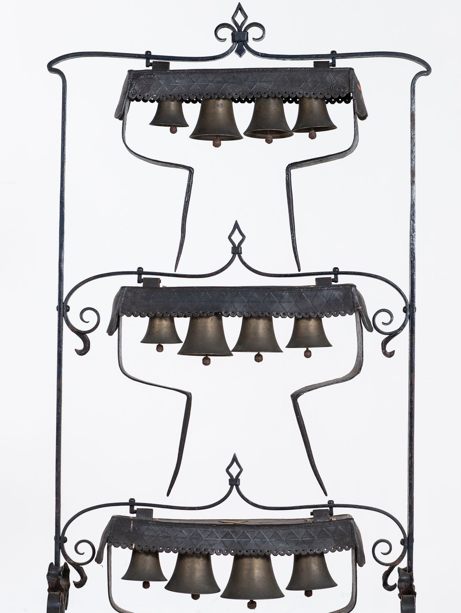 Wrought Iron Latten Bell Stand, Three Tier, English Late 19th C.