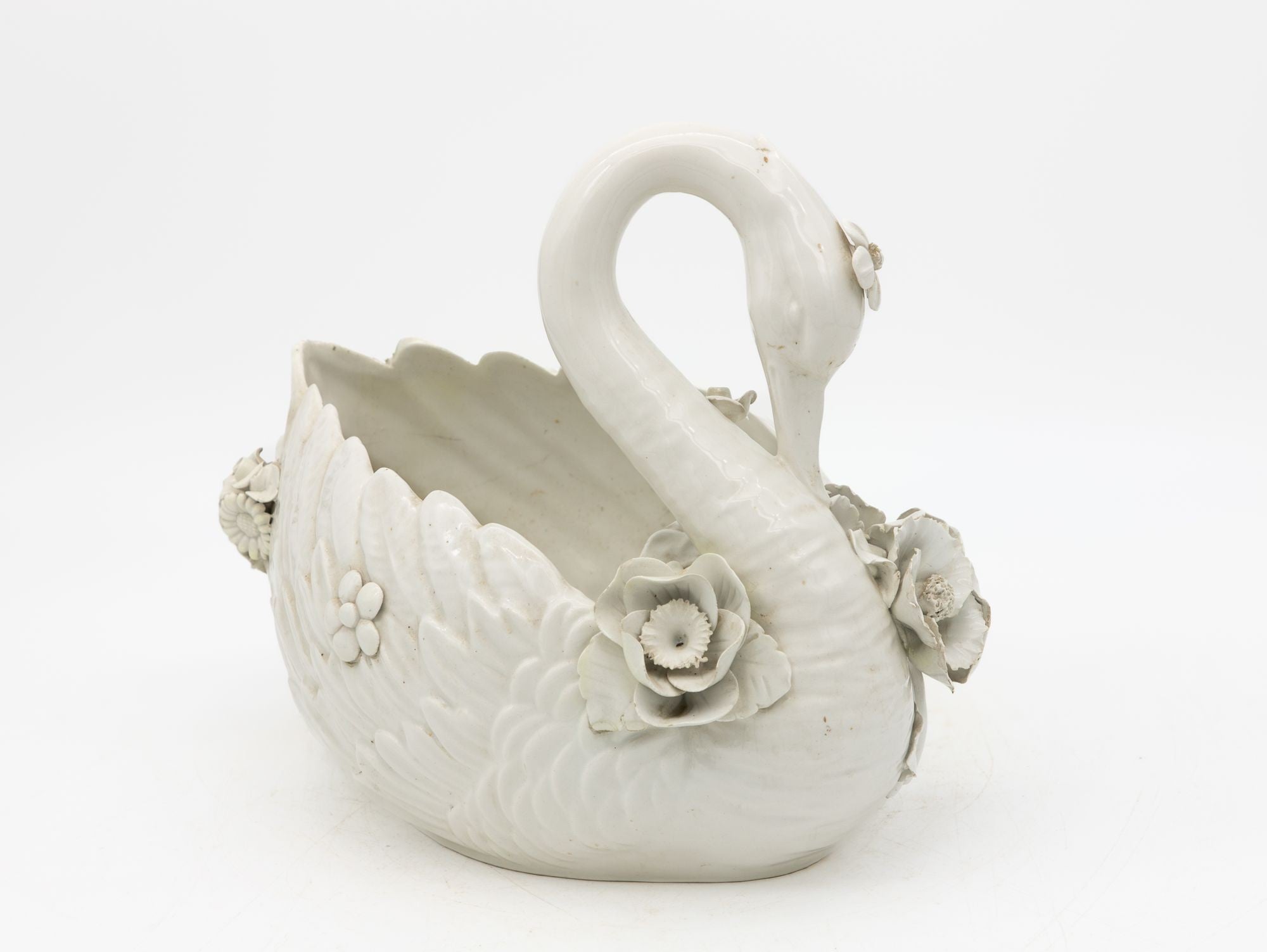 Italian Porcelain Swan Cachepot, Off White, Early 20th C.