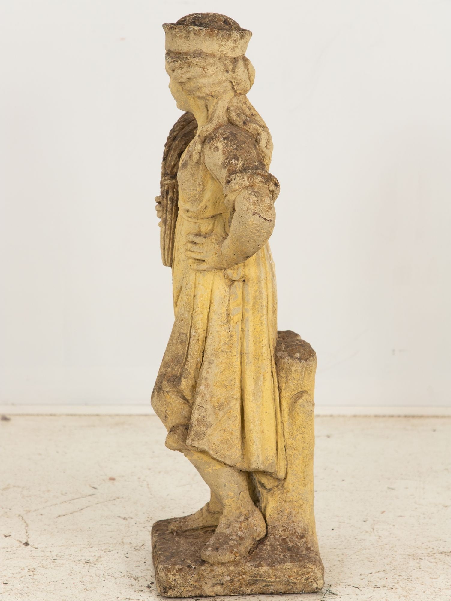 Woman Holding Sheaf of Wheat, Concrete Garden Ornament, England Mid 20th Century