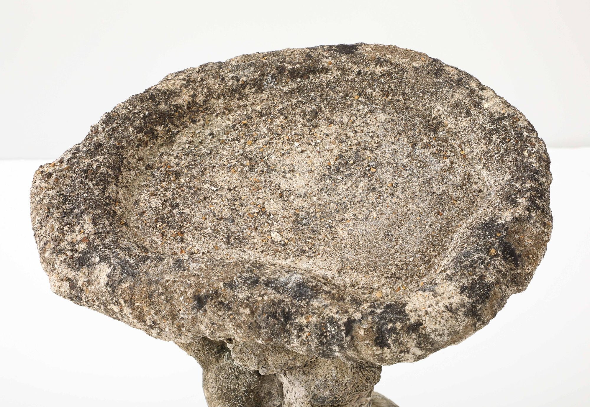 Composite Stone Faux Bois Birdbath with Squirrels Garden Ornament, English 20th C.