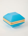 Antique French Turquoise Beveled Square Opaline Box, Early 20th C.