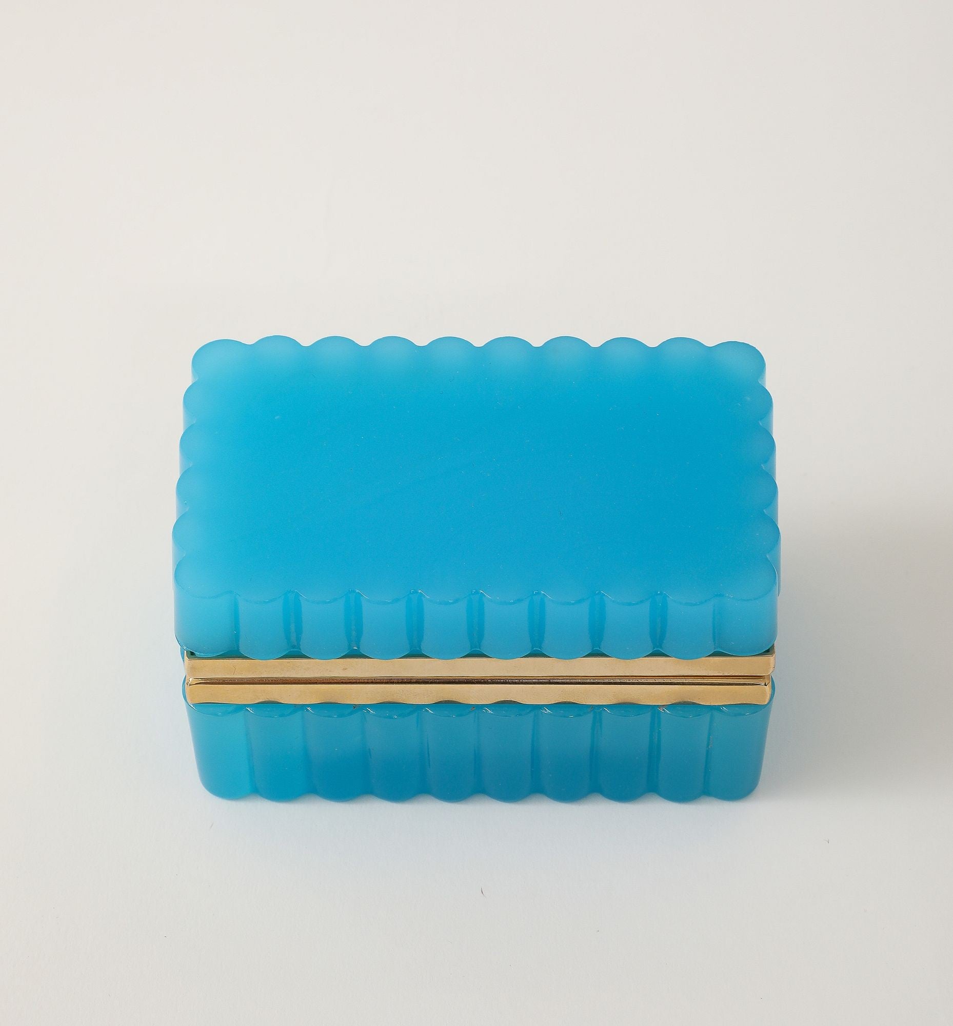 French Opaline Turquoise Scalloped Box, 1890s