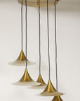 Midcentury Modern Italian Brass Flushmount Light with Five Pendant Drops