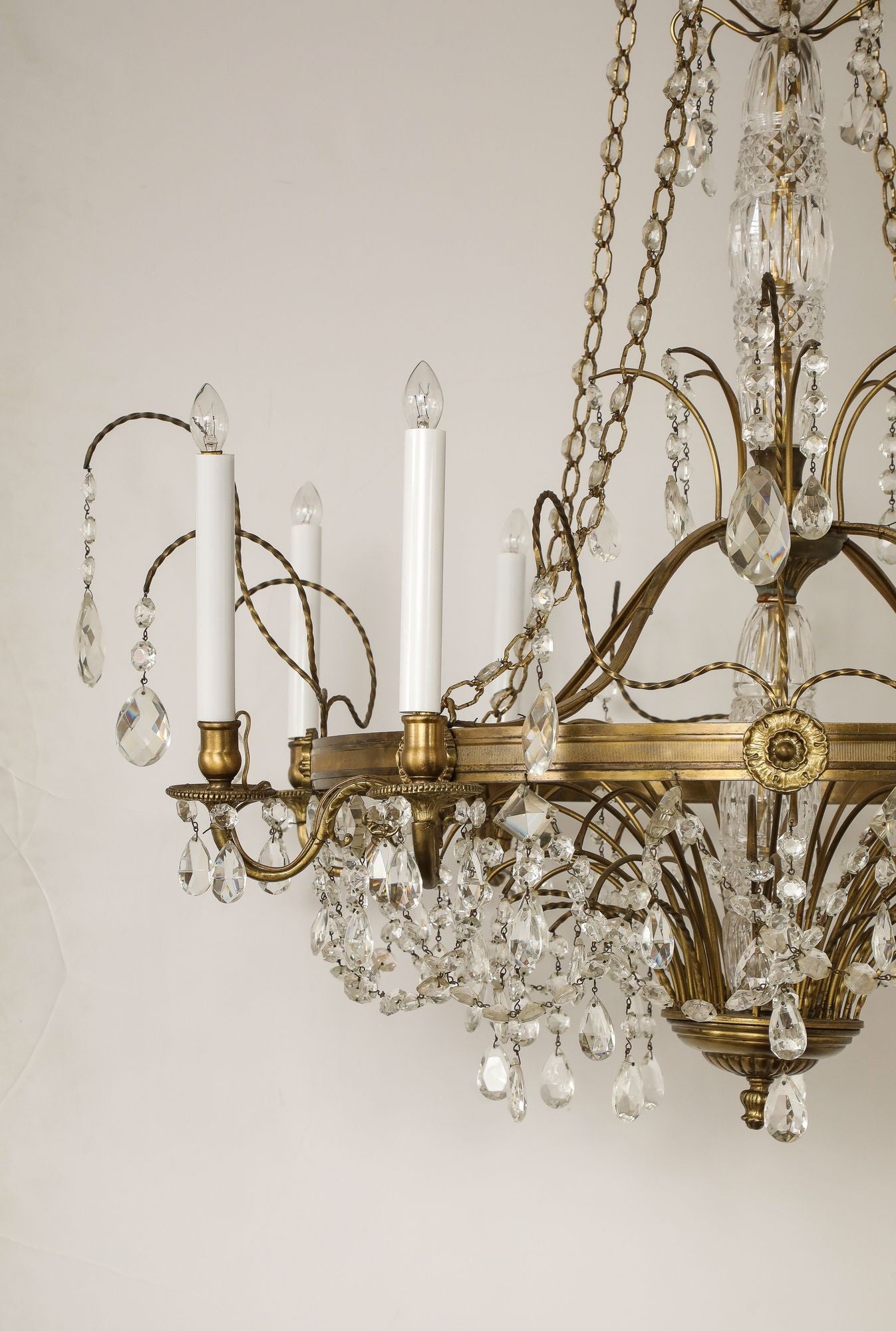 Eight Armed Crystal and Brass Chandelier, Early 20th C.