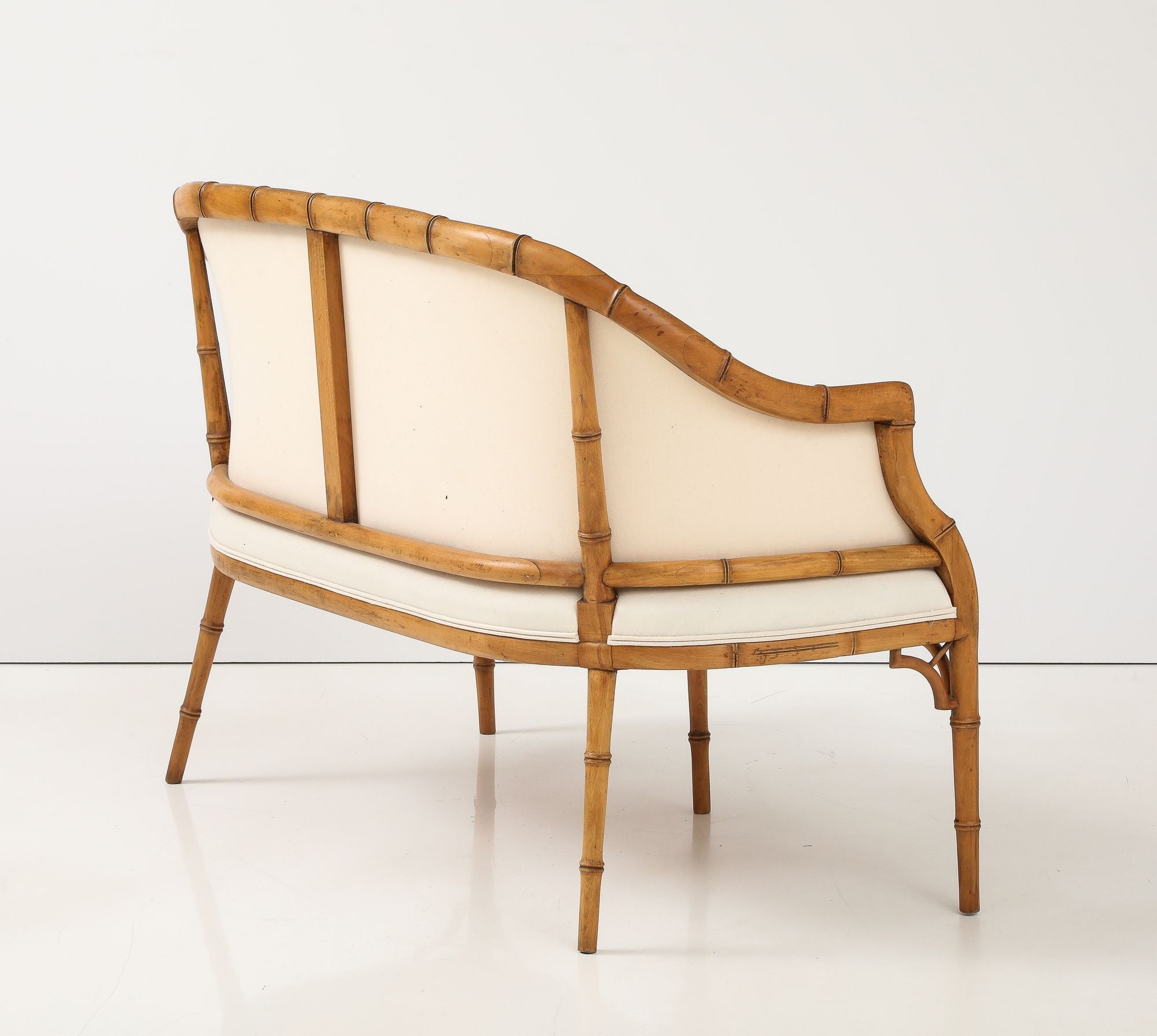 Faux Bamboo Carved Wood Settee, France Mid 20th C.