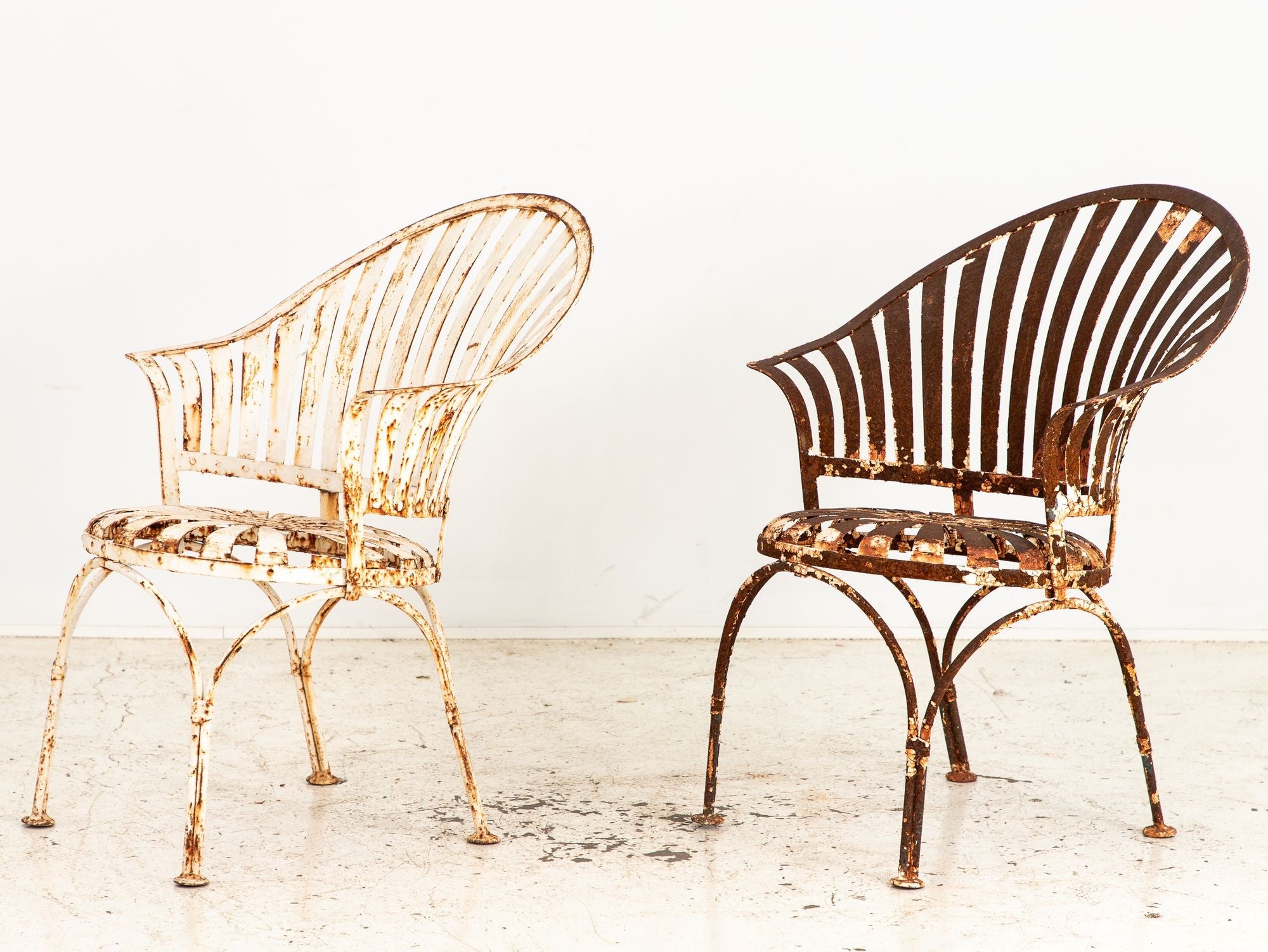 Francois Carre Style Fan-back Metal Garden Chairs, France Mid 20th C.