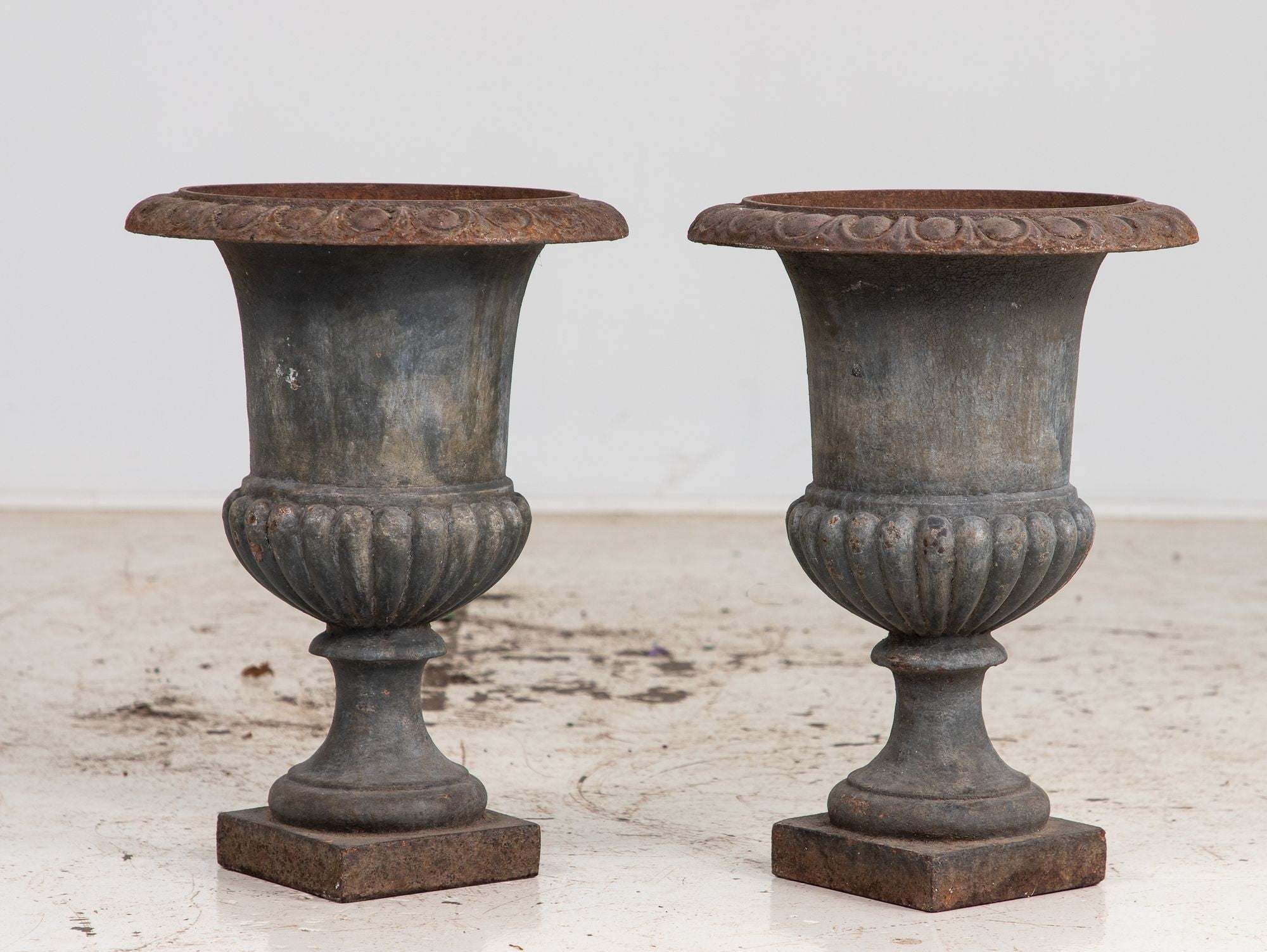 Pair Cast Iron Neoclassical Urns, France Mid 20th C.