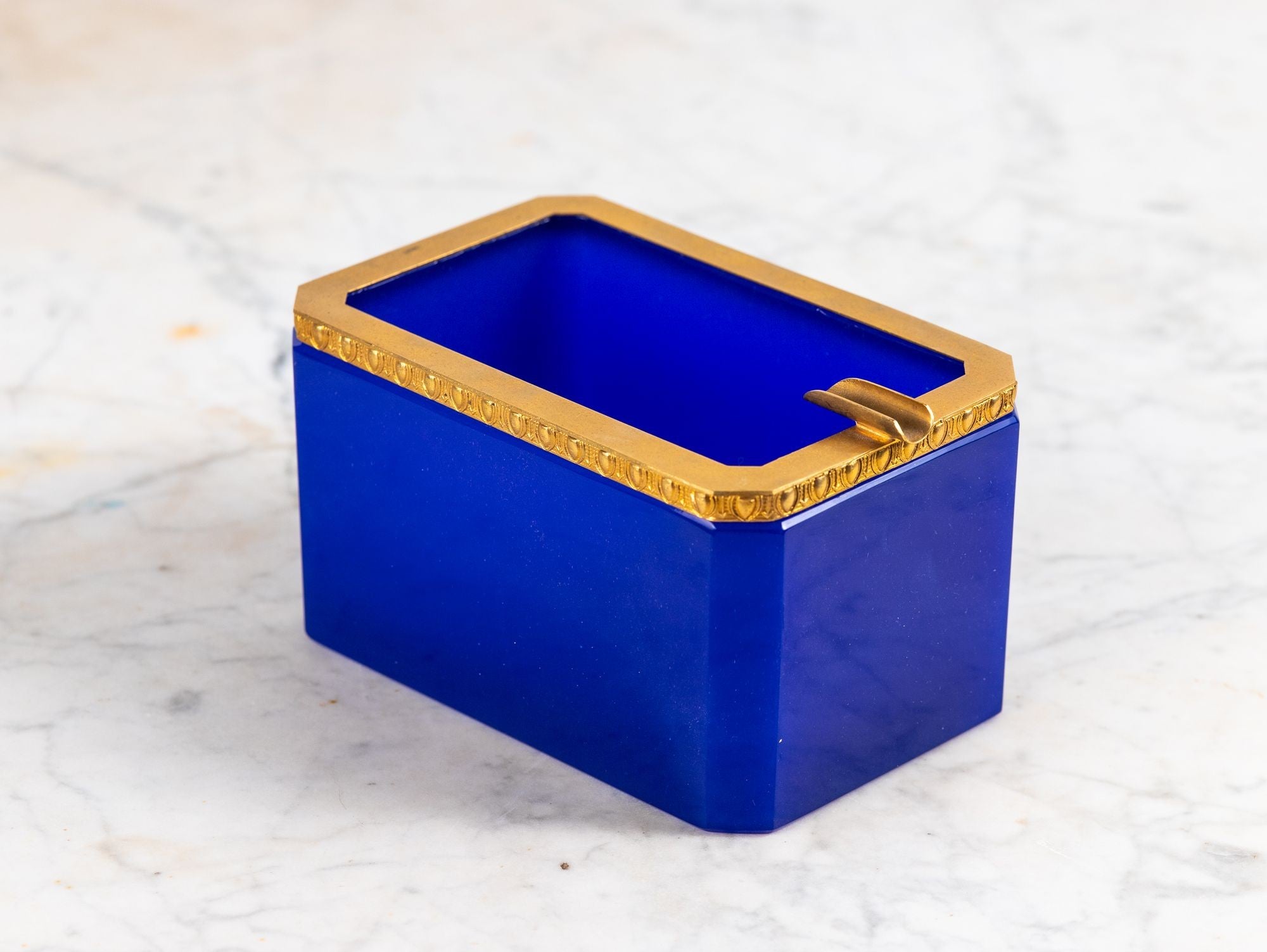 Large Art Deco Lapis Lazuli Opaline Ashtray with Brass Mounts, France