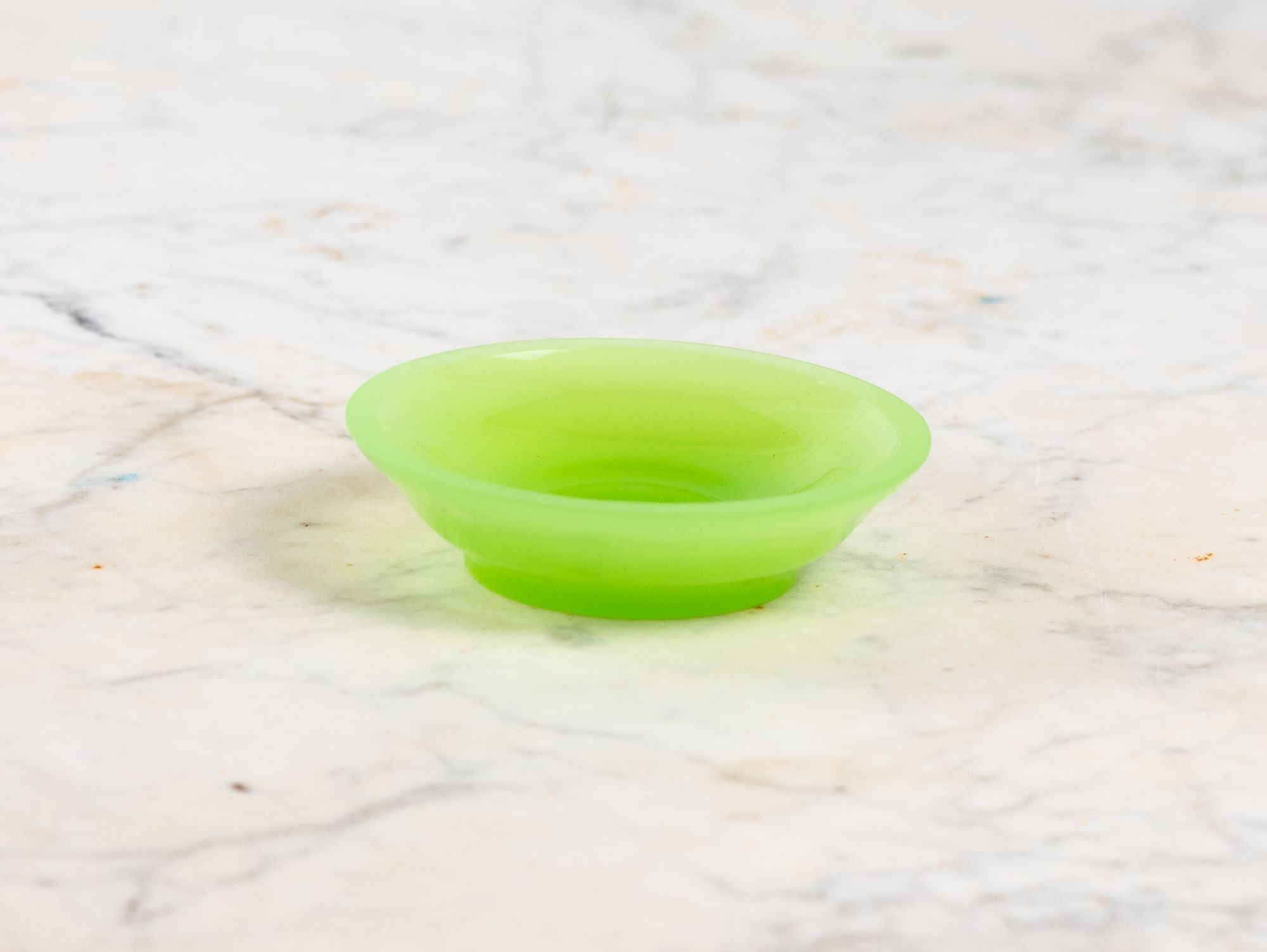 Opaline Lime Green Glass Vase and Dish, France 1920s