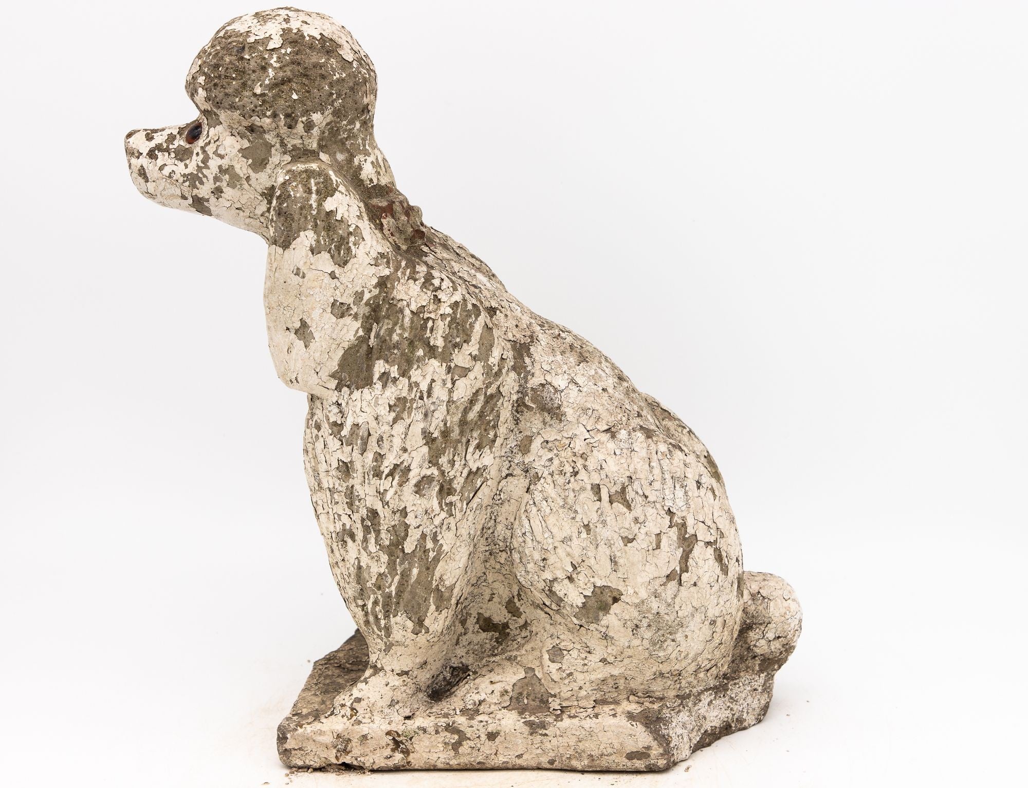 White Painted Reconstituted Stone Dog Poodle Garden Ornament, France 20th Century