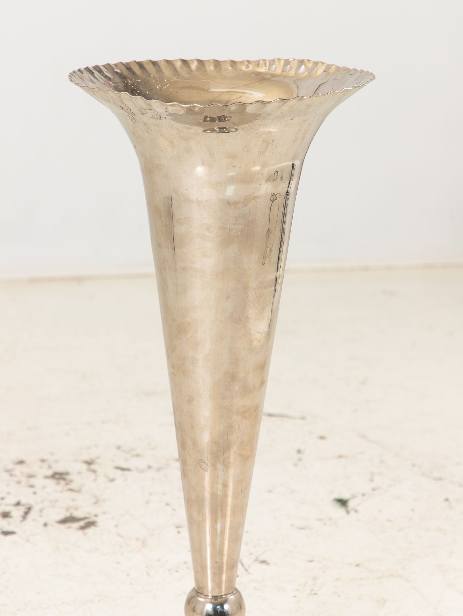 Silver Plate Footed Vase with Scalloped Lip, 2010s India