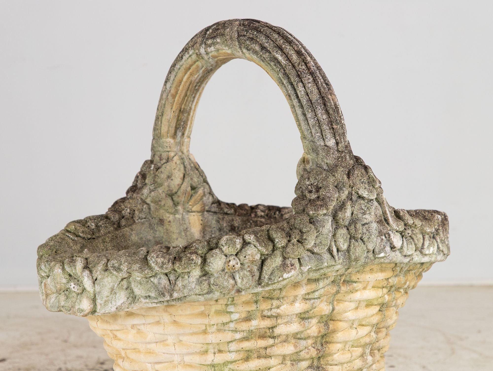 Oversized Basketweave Planter with Handle, Concrete, English 20th Century