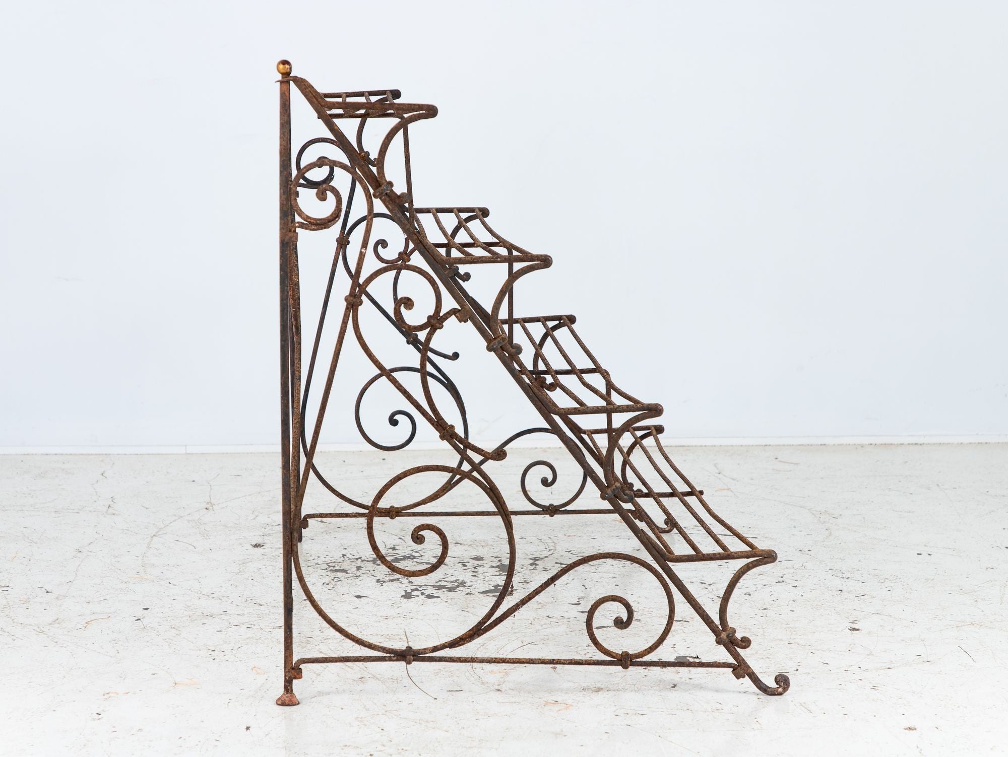 Scrollwork Four Tier Iron Plant Stand or Etagere, England Mid 20th Century