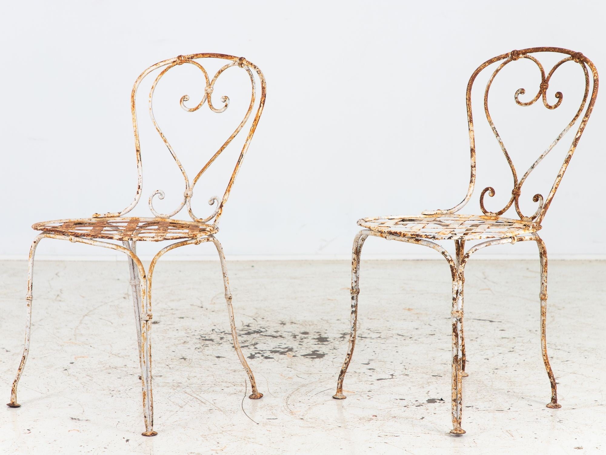 French Metal Strapwork Bistro Chairs, Pair, Mid 20th C.