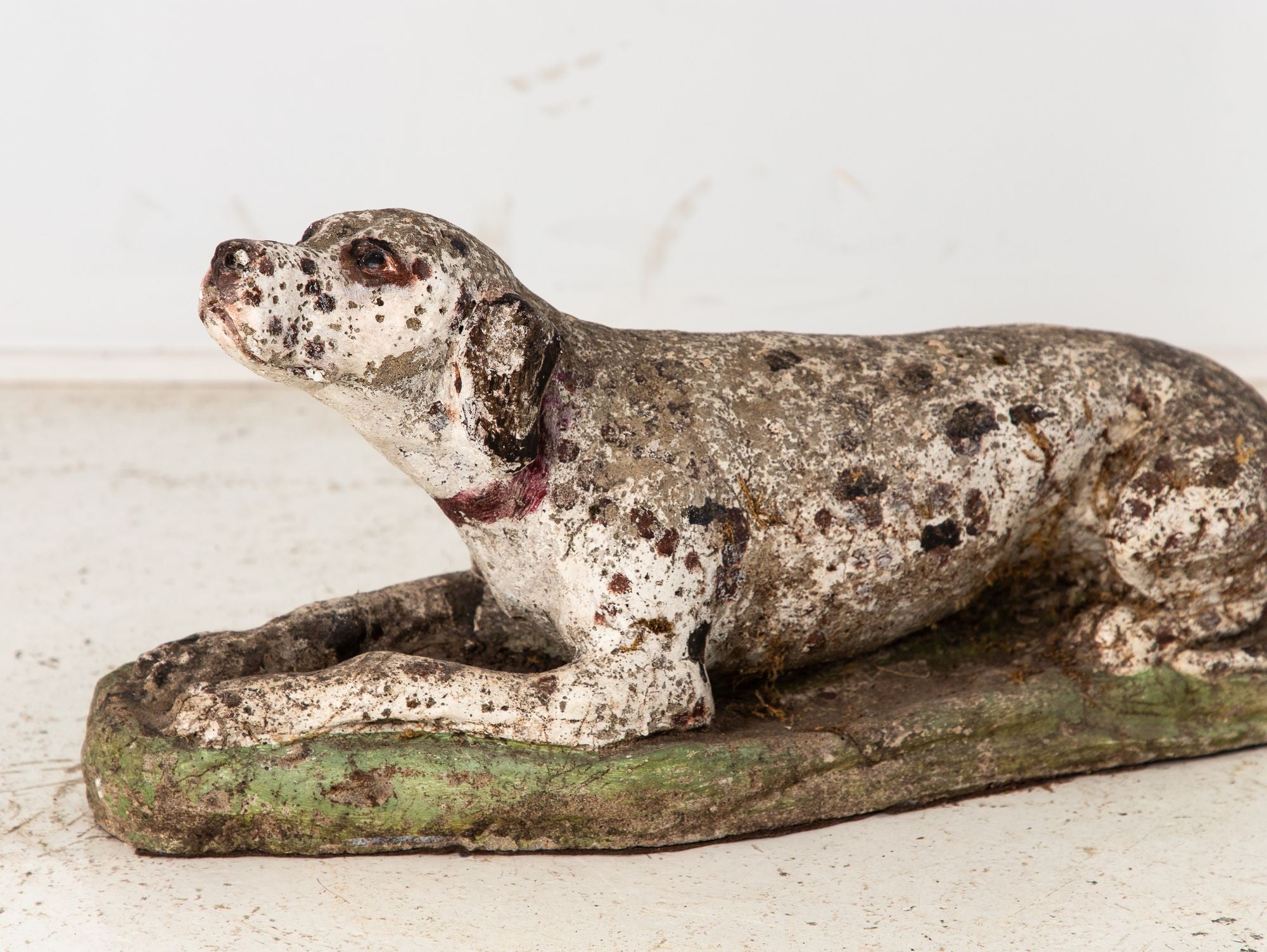 Vintage English Reconsitituted Stone Dalmatian Dog Garden Ornament, Mid 20th C.