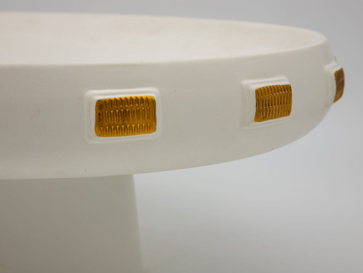 White &amp; Gold Toggle Footed Serving Bowl or Platter, Handley Drive, Portugal 2016
