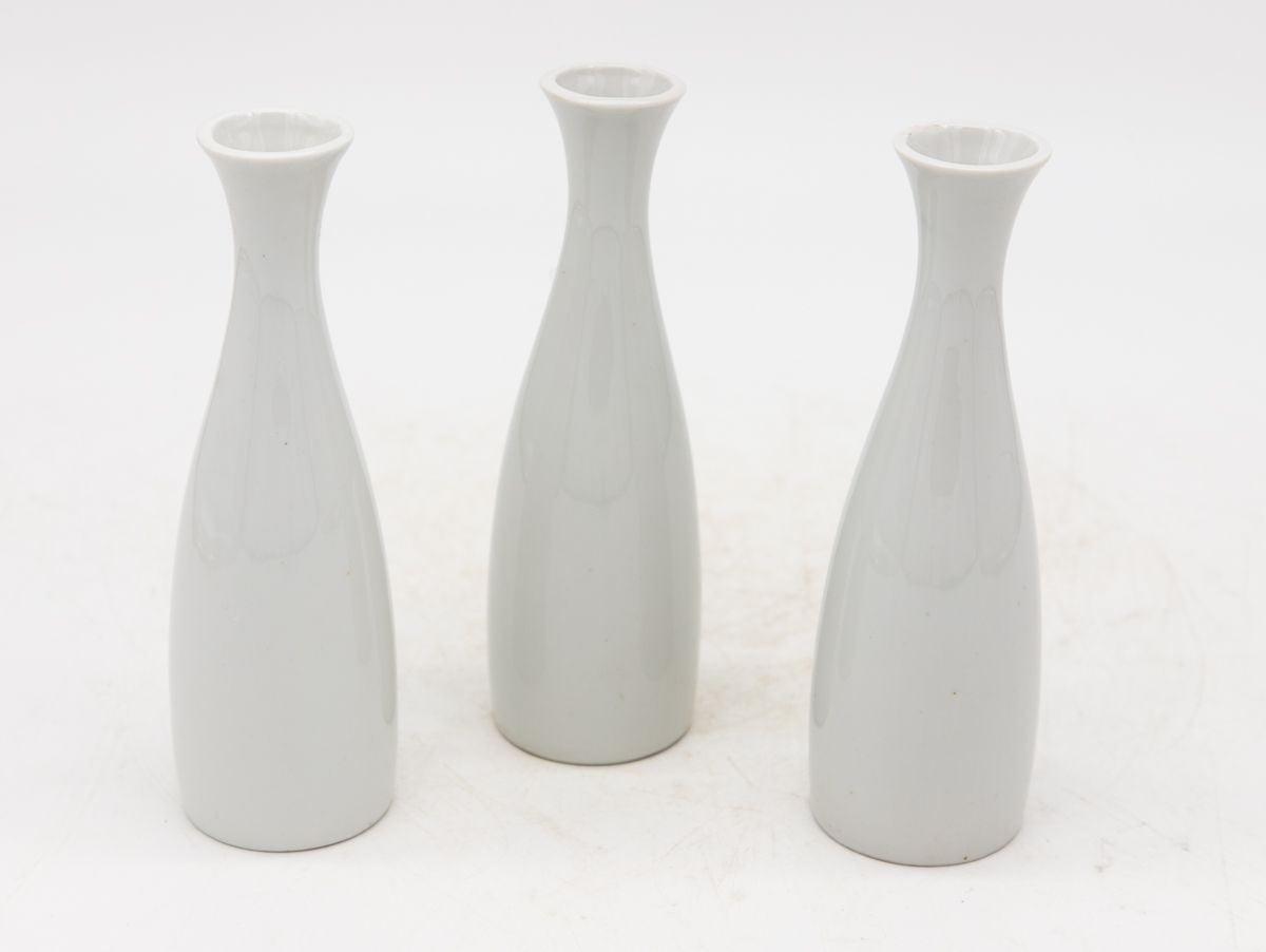 Collection of Three White Single Bud Vases, French Early 21st C.