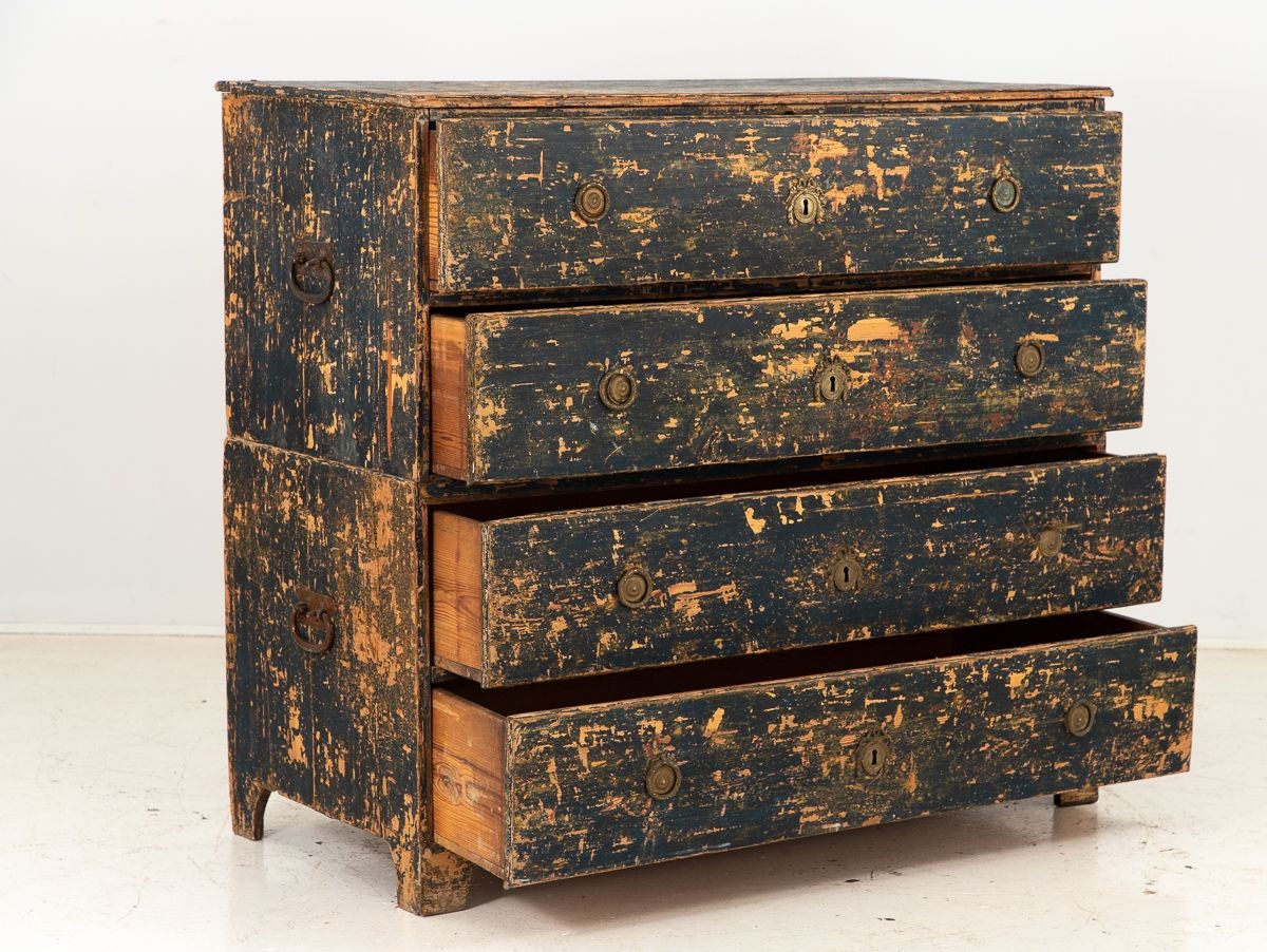 Gustavian Swedish Black Chest on Chest, early 19th Century