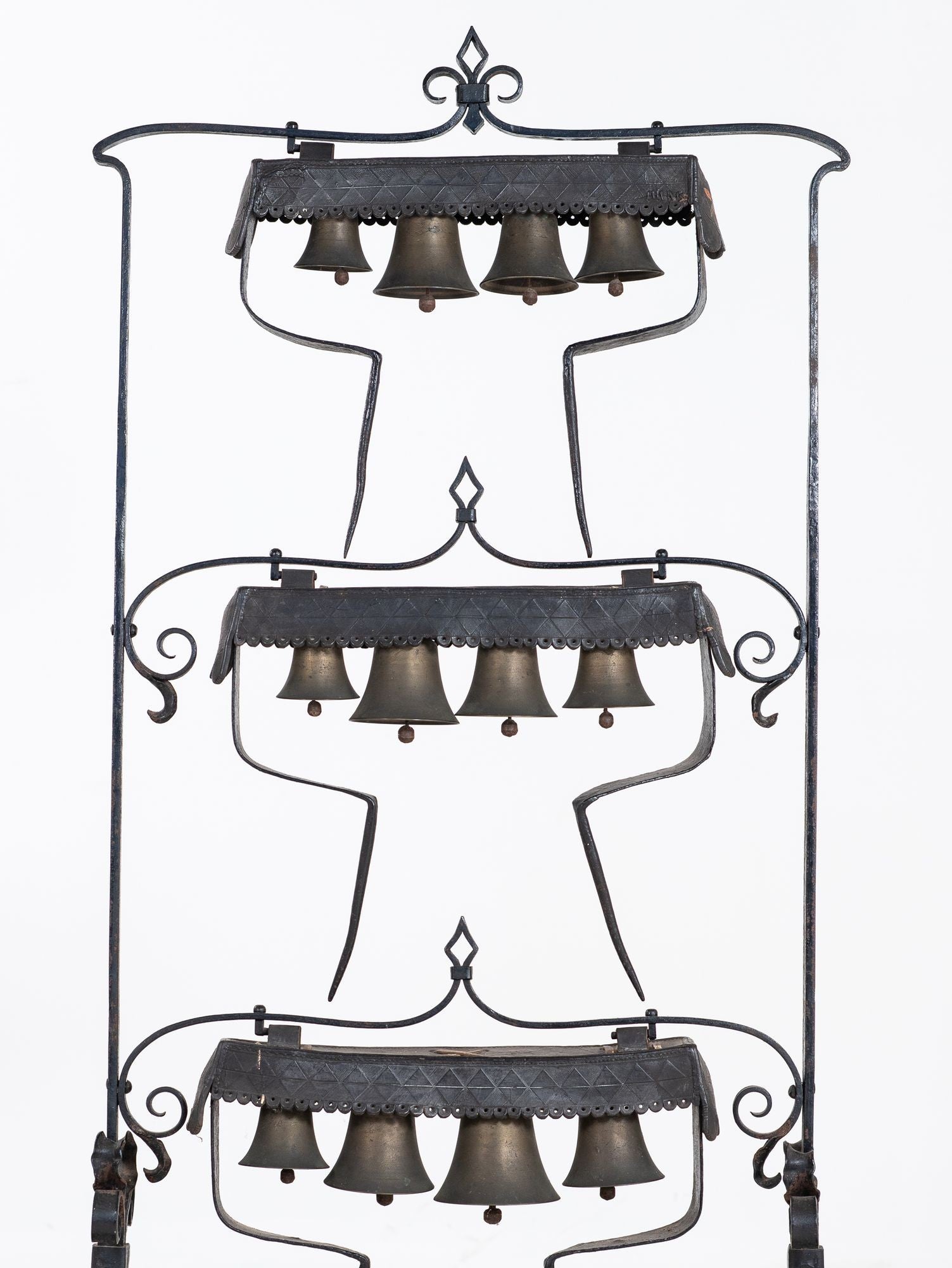 Wrought Iron Latten Bell Stand, Three Tier, English Late 19th C.