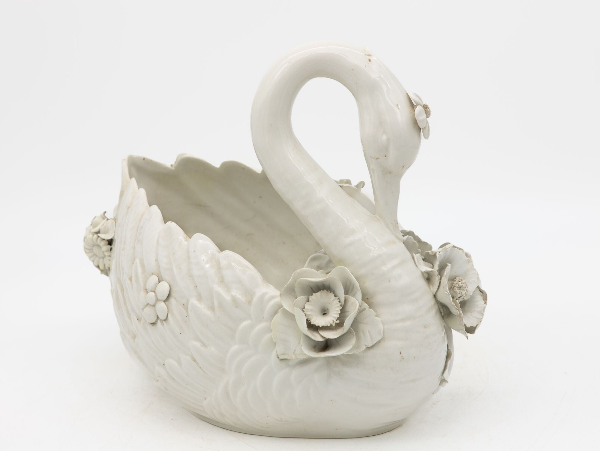Italian Porcelain Swan Cachepot, Off White, Early 20th C.
