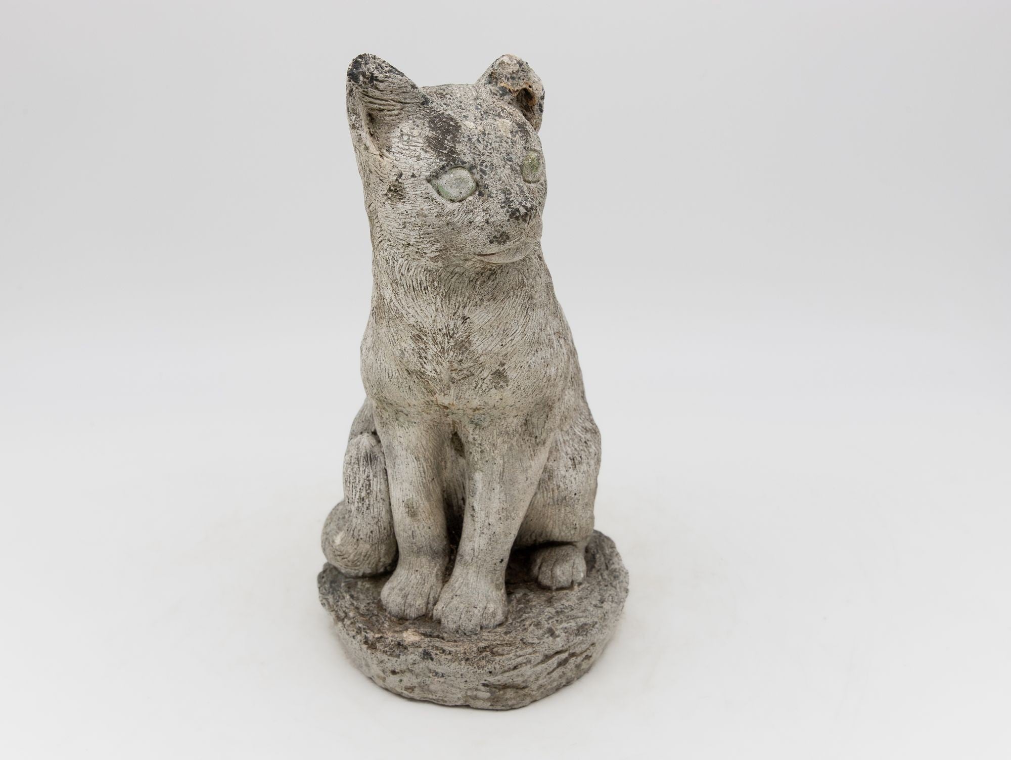 Vintage Reconstituted Stone Cat Garden Statue, English 1970s
