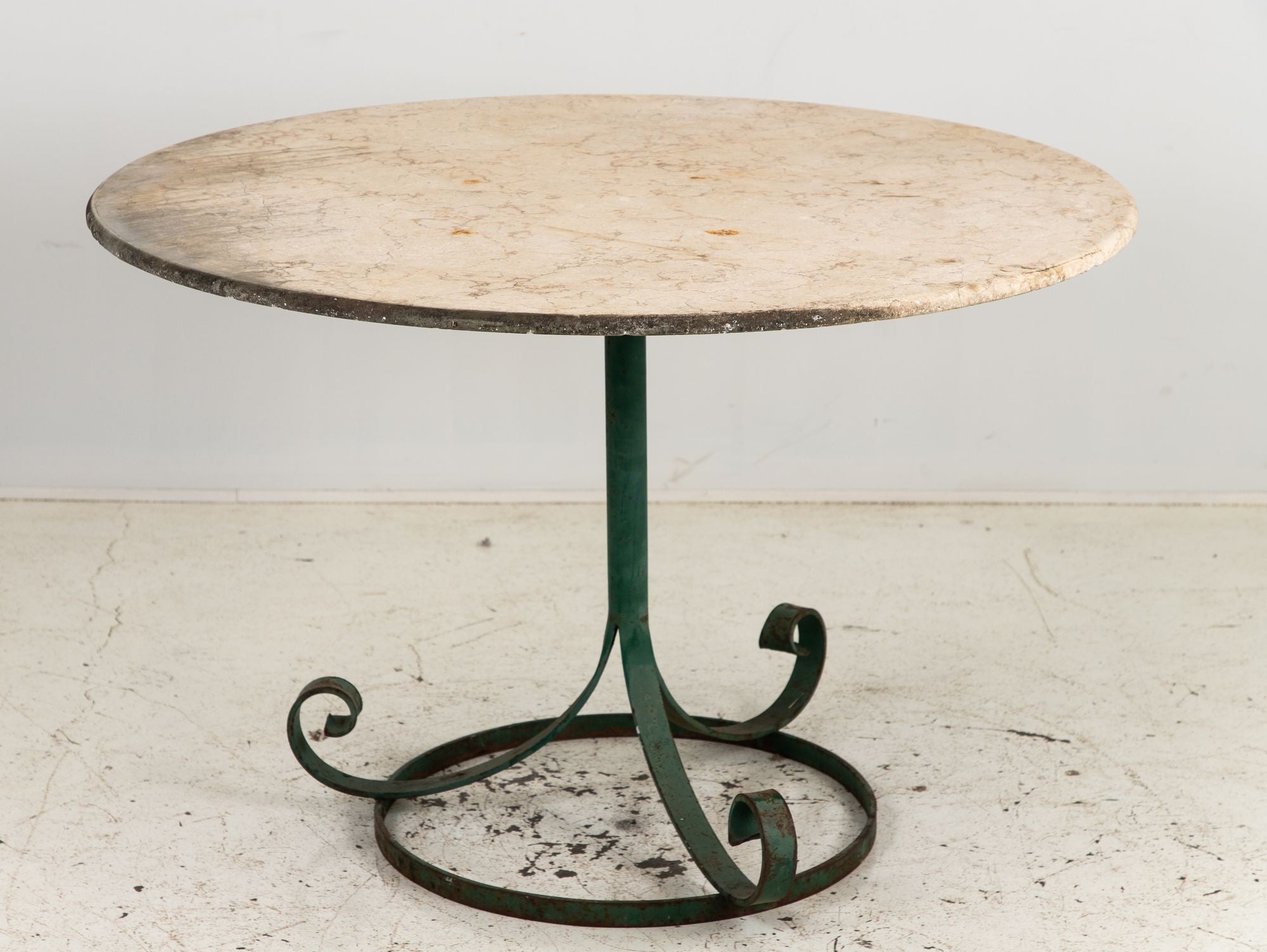 Marble Topped Garden or Pub Table with Green Iron Base, French 20th c.