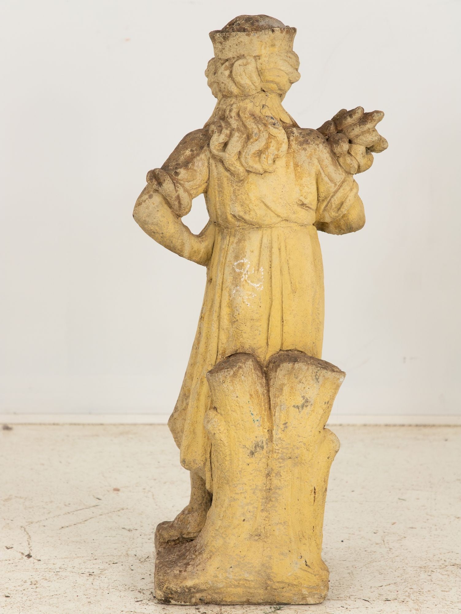 Woman Holding Sheaf of Wheat, Concrete Garden Ornament, England Mid 20th Century