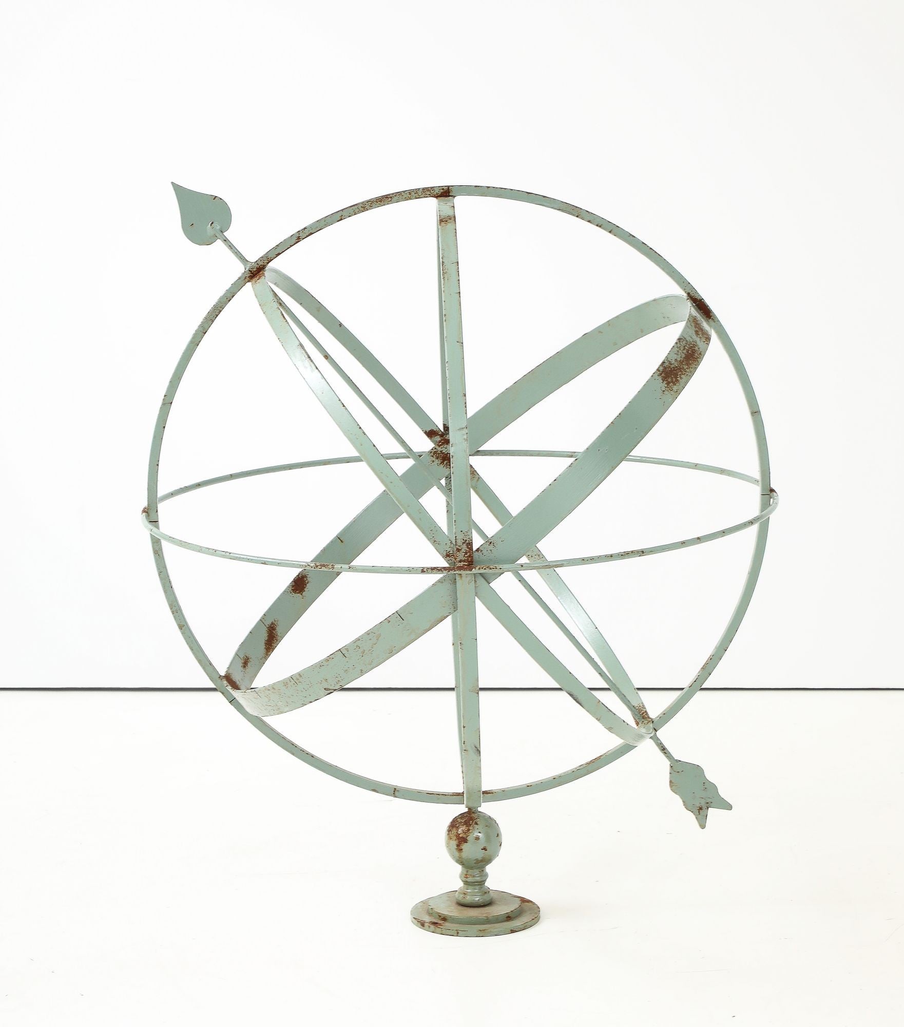Celadon Painted English Mid-20th Century Iron Armillary