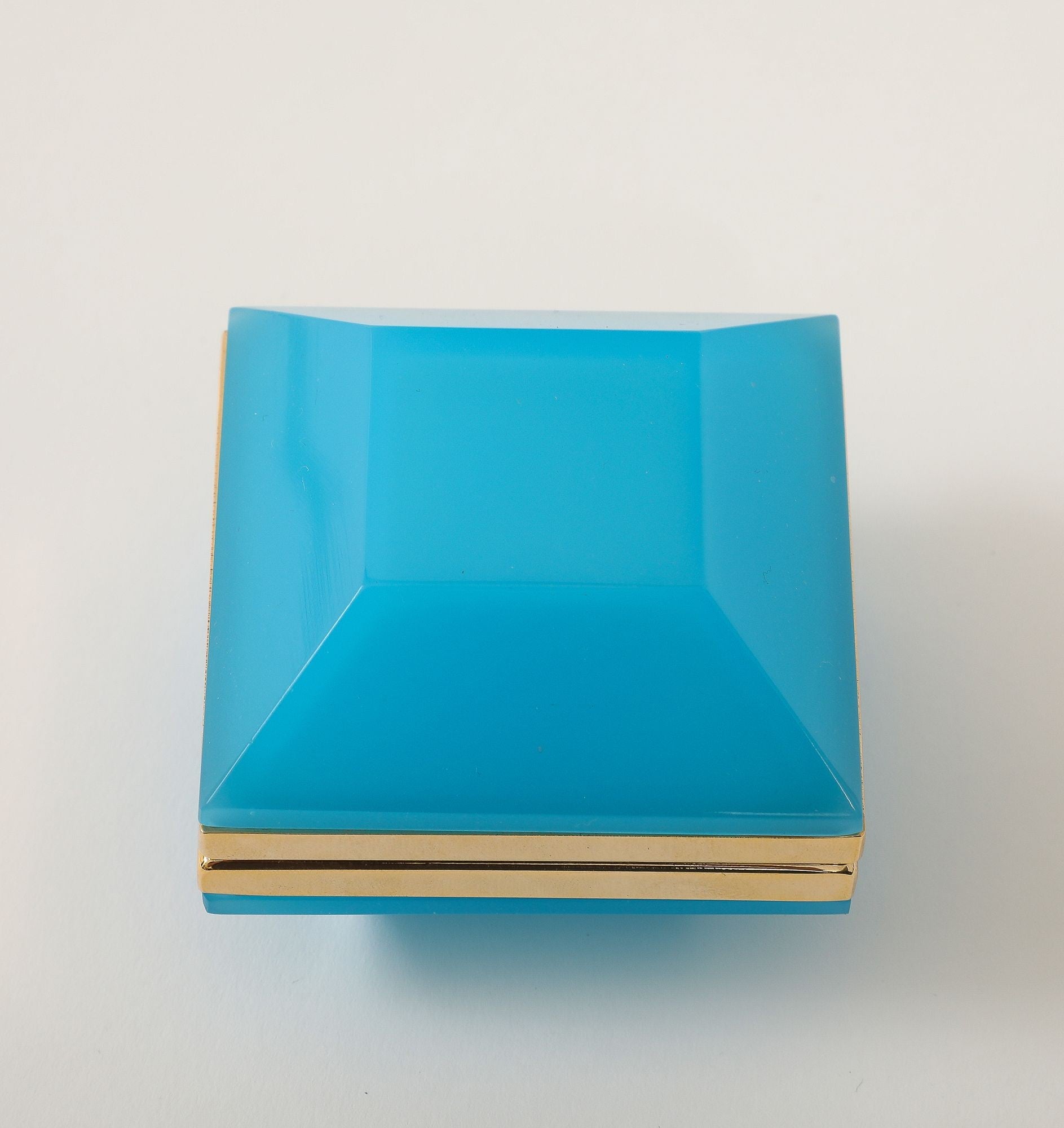 Antique French Turquoise Beveled Square Opaline Box, Early 20th C.
