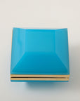 Antique French Turquoise Beveled Square Opaline Box, Early 20th C.