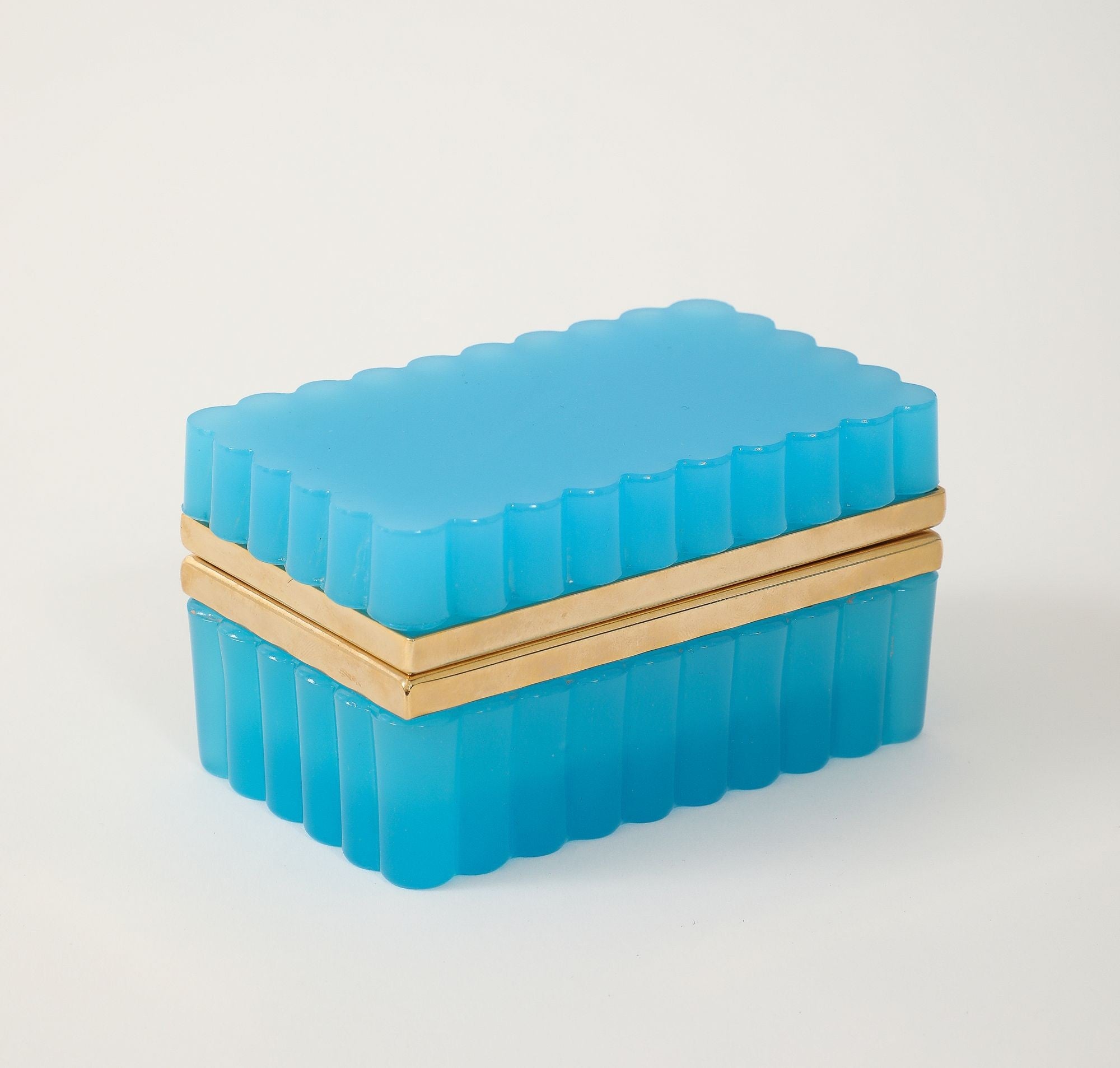 French Opaline Turquoise Scalloped Box, 1890s