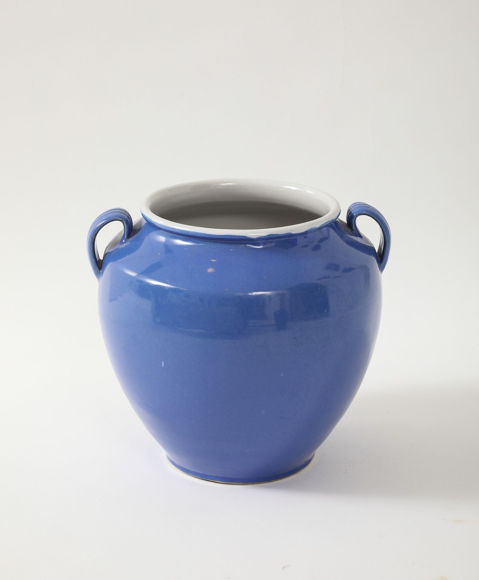 Blue Pottery Urn with Handles, France mid 20th C.