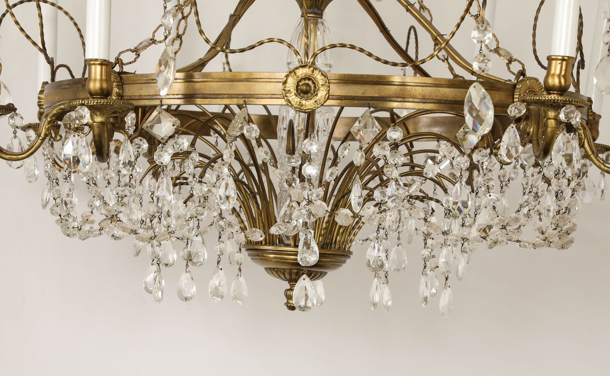 Eight Armed Crystal and Brass Chandelier, Early 20th C.