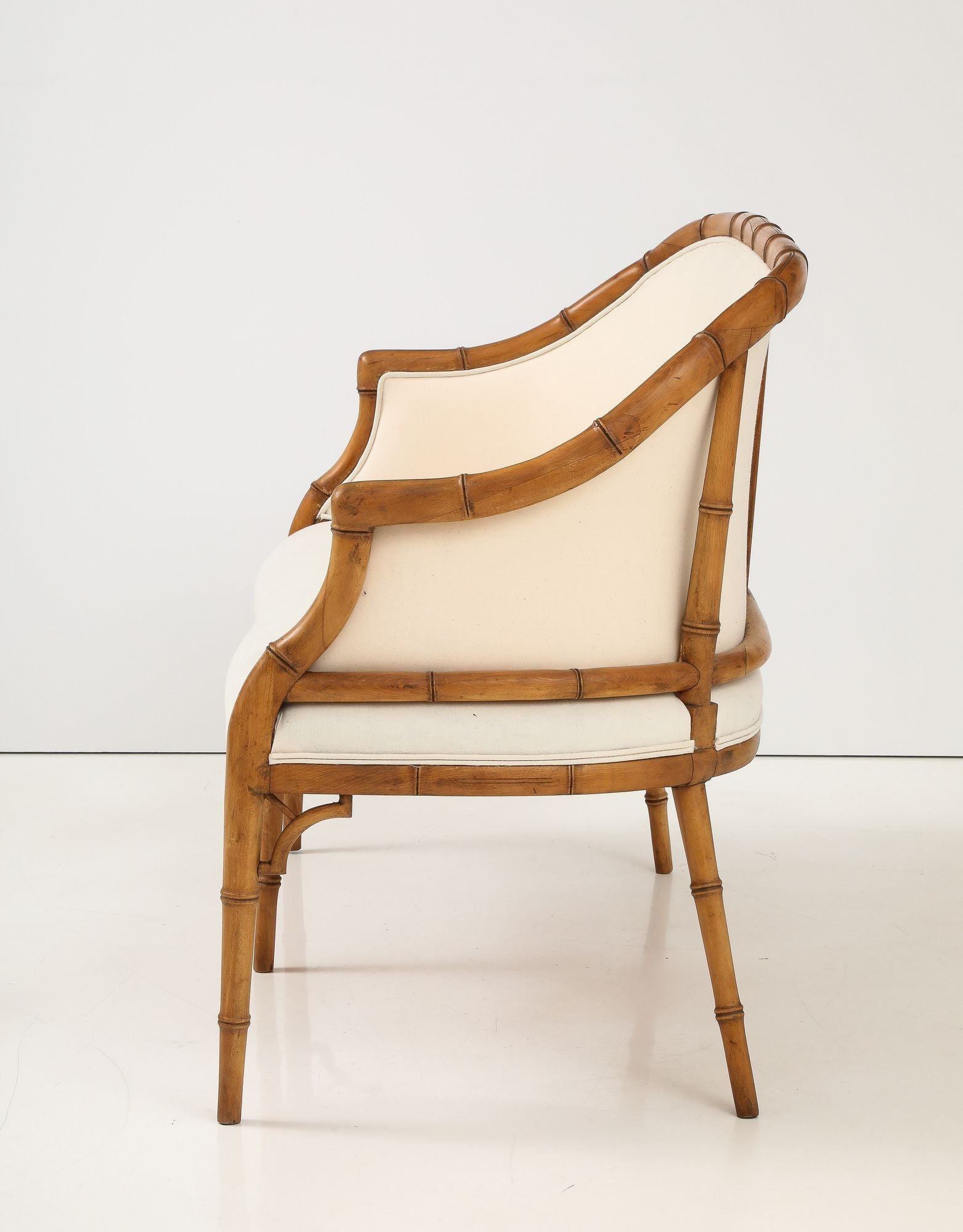 Faux Bamboo Carved Wood Settee, France Mid 20th C.
