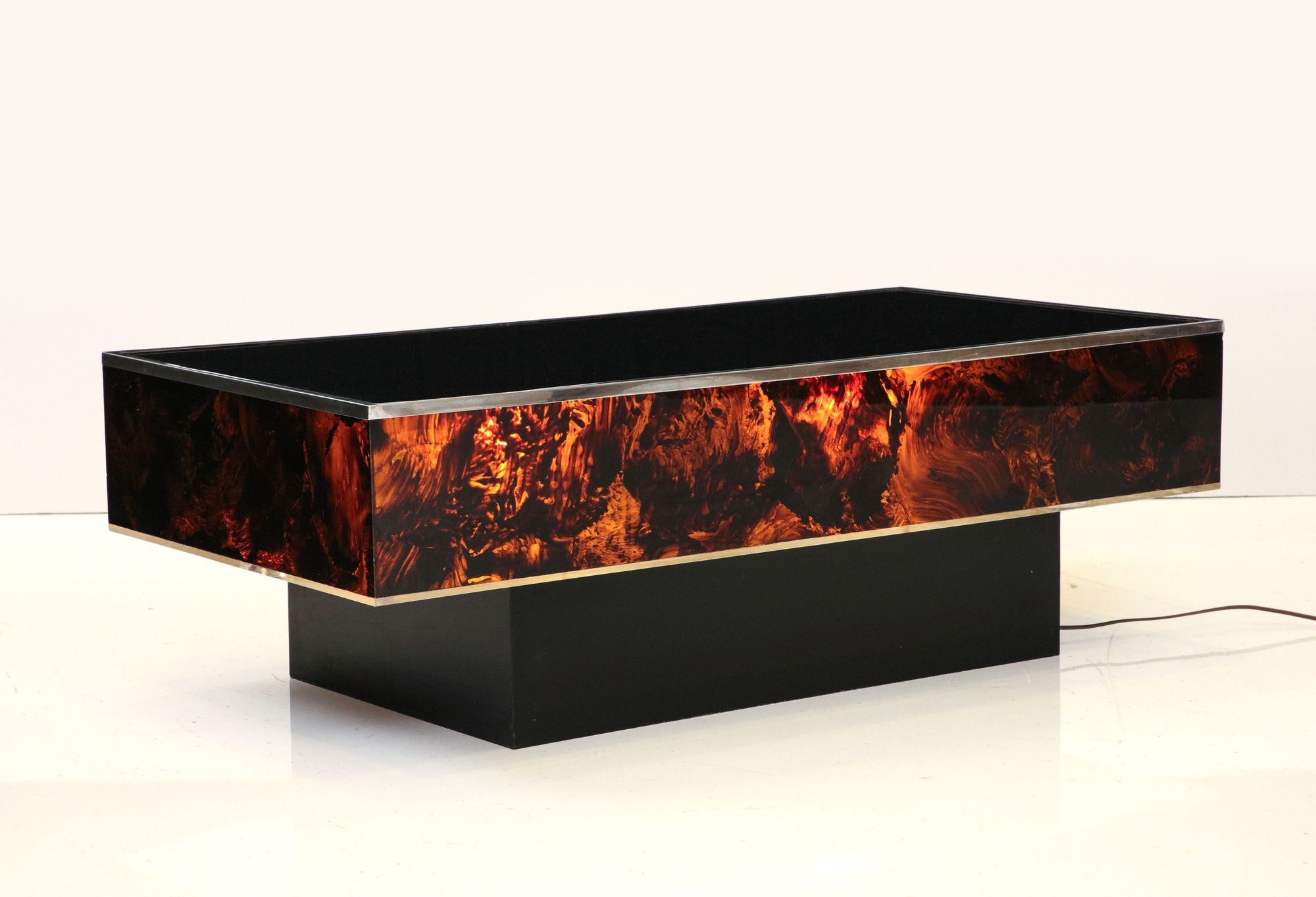 Tortoise Lucite Cocktail Table with Inerior Lights, France 1970s