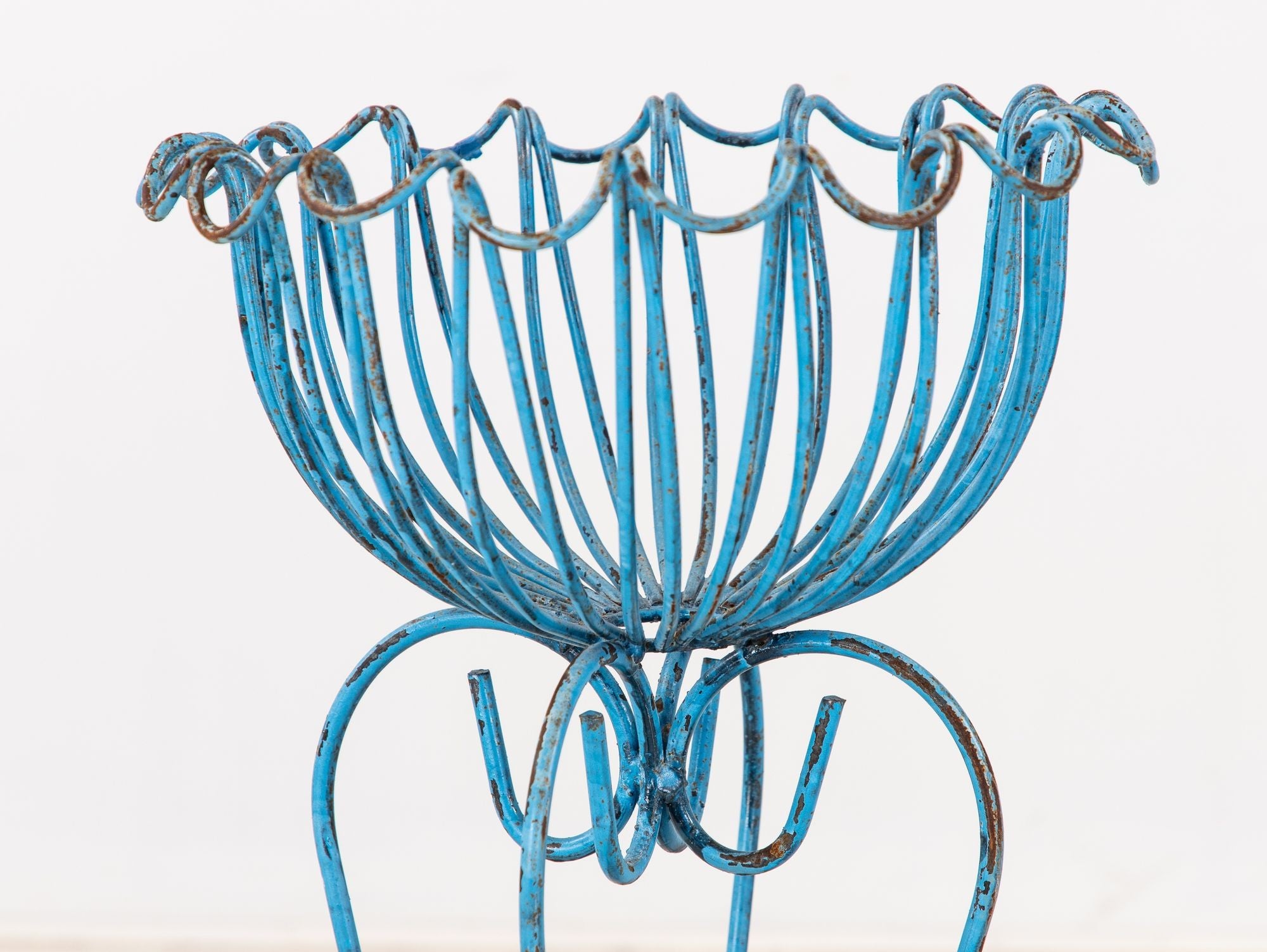 Pair of Blue Painted Iron Pedestal and Basket Planters, 1960s France